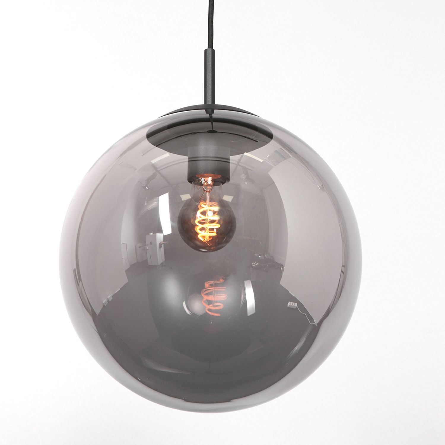Lampe à suspendre longue en verre gris fumé 120 cm E27 Moderne