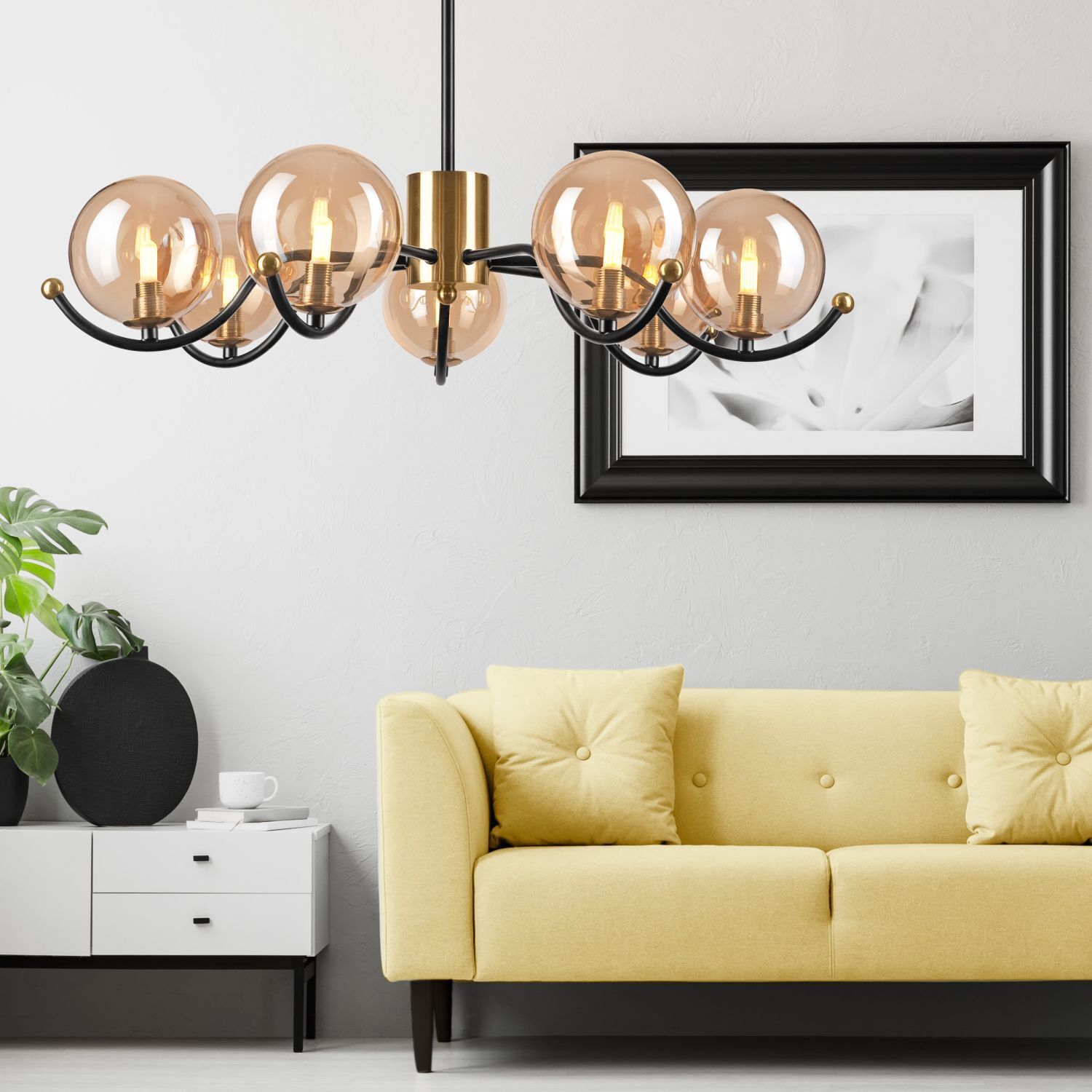 Blendarme Deckenlampe Glas G9 7-flammig Kugeln in Gold Leuchter, Lampe, Wohnzimmer, Couch, Dekoration für Zuhause