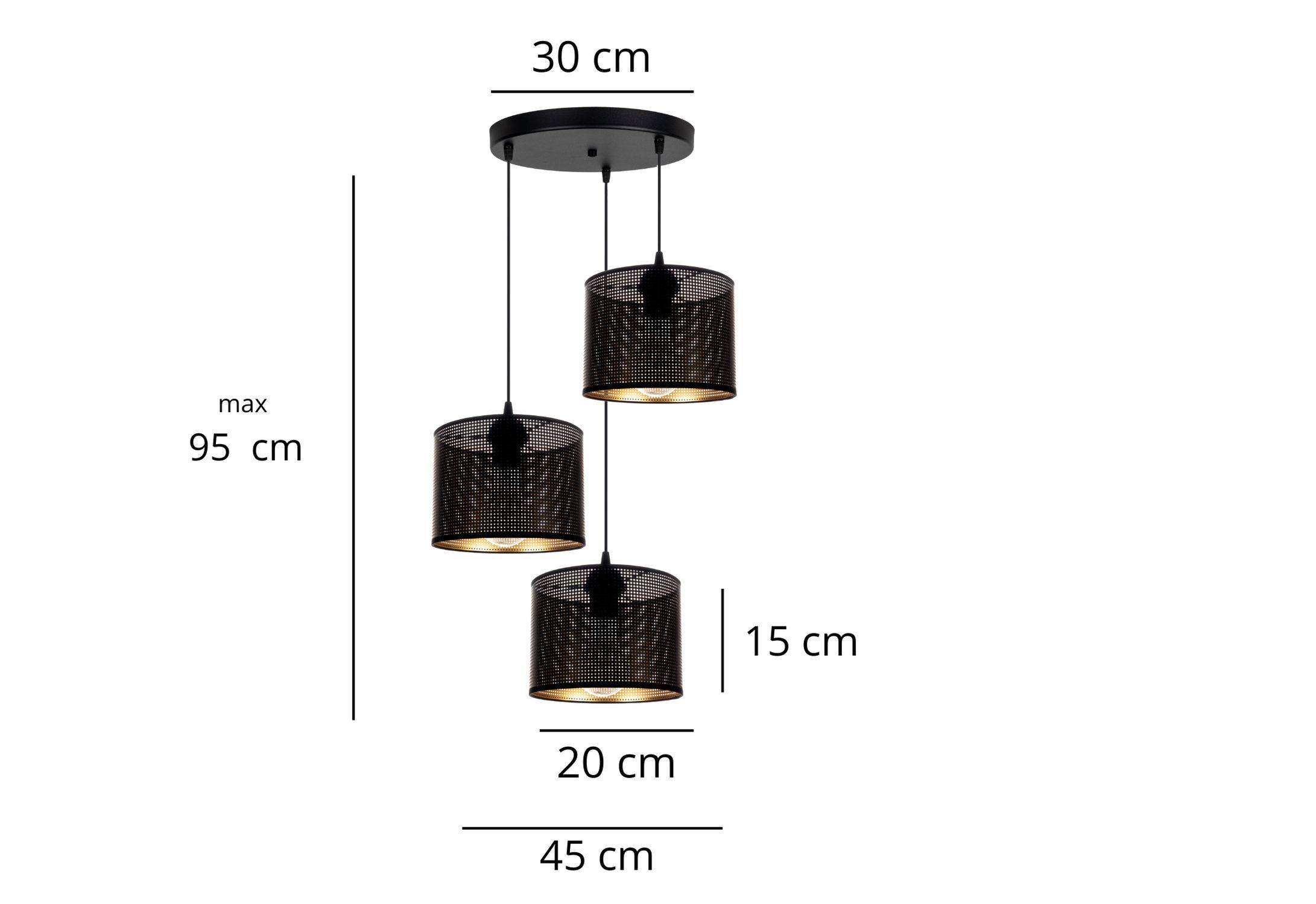 Lampe à suspendre métal noir or E27 3-flmg Ø45 cm Loft Lampe