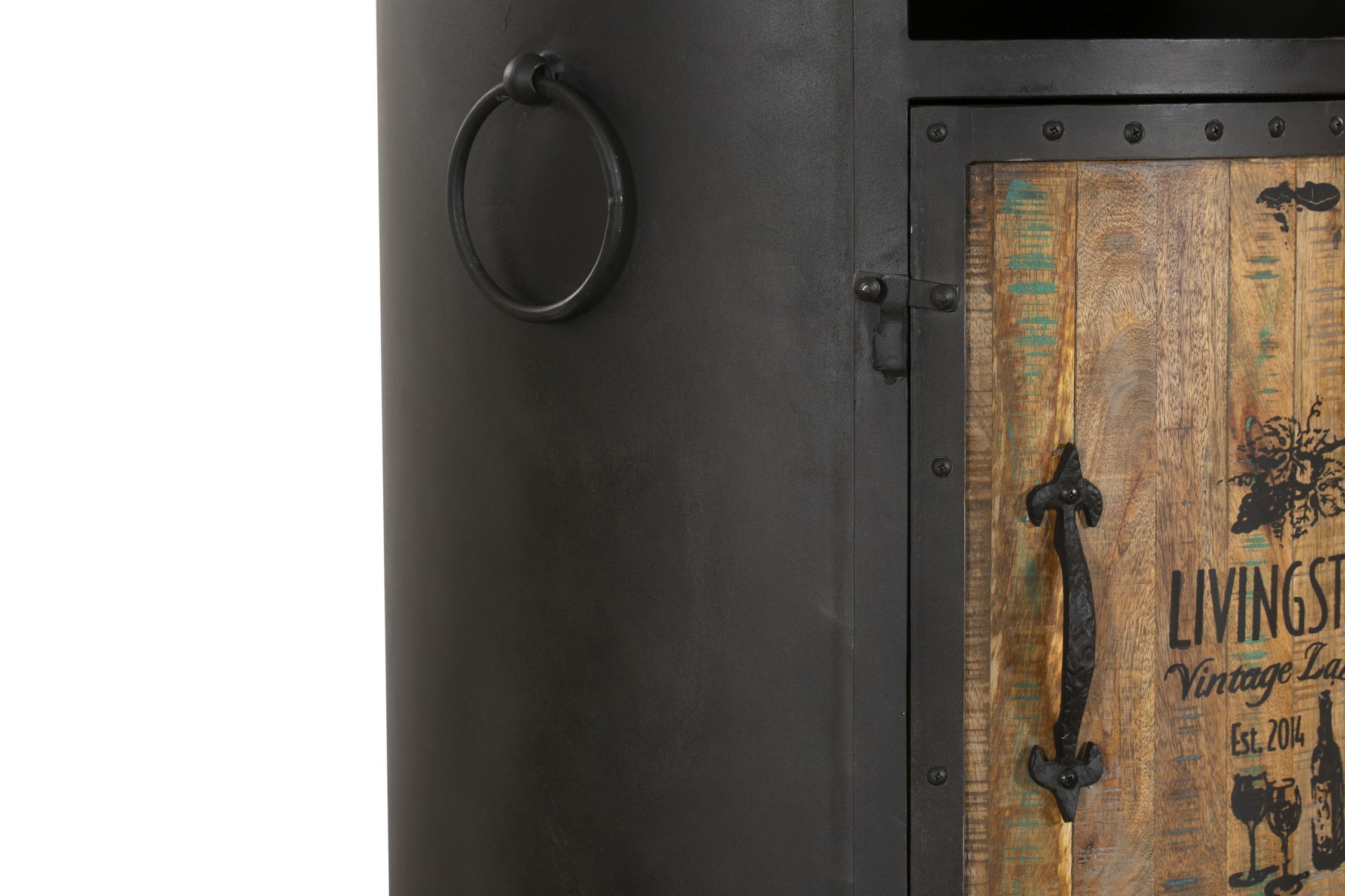 Weinschrank mit Rollen H: 155 cm Stahl Mangoholz Hausbar