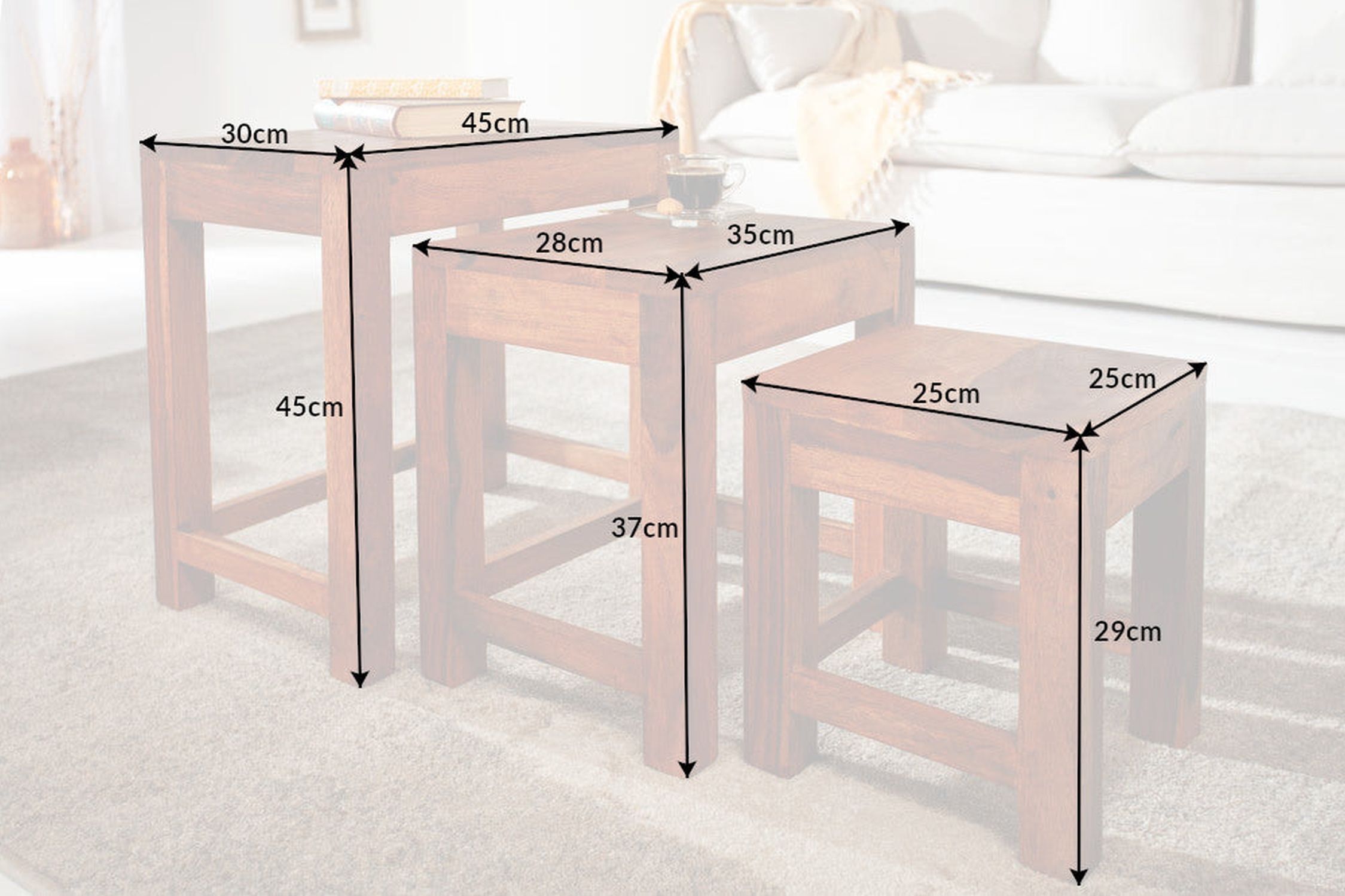 Beistelltisch 3er Set Sheesham Holz in Natur Beistelltisch 3er Set Sheesham Holz in Natur