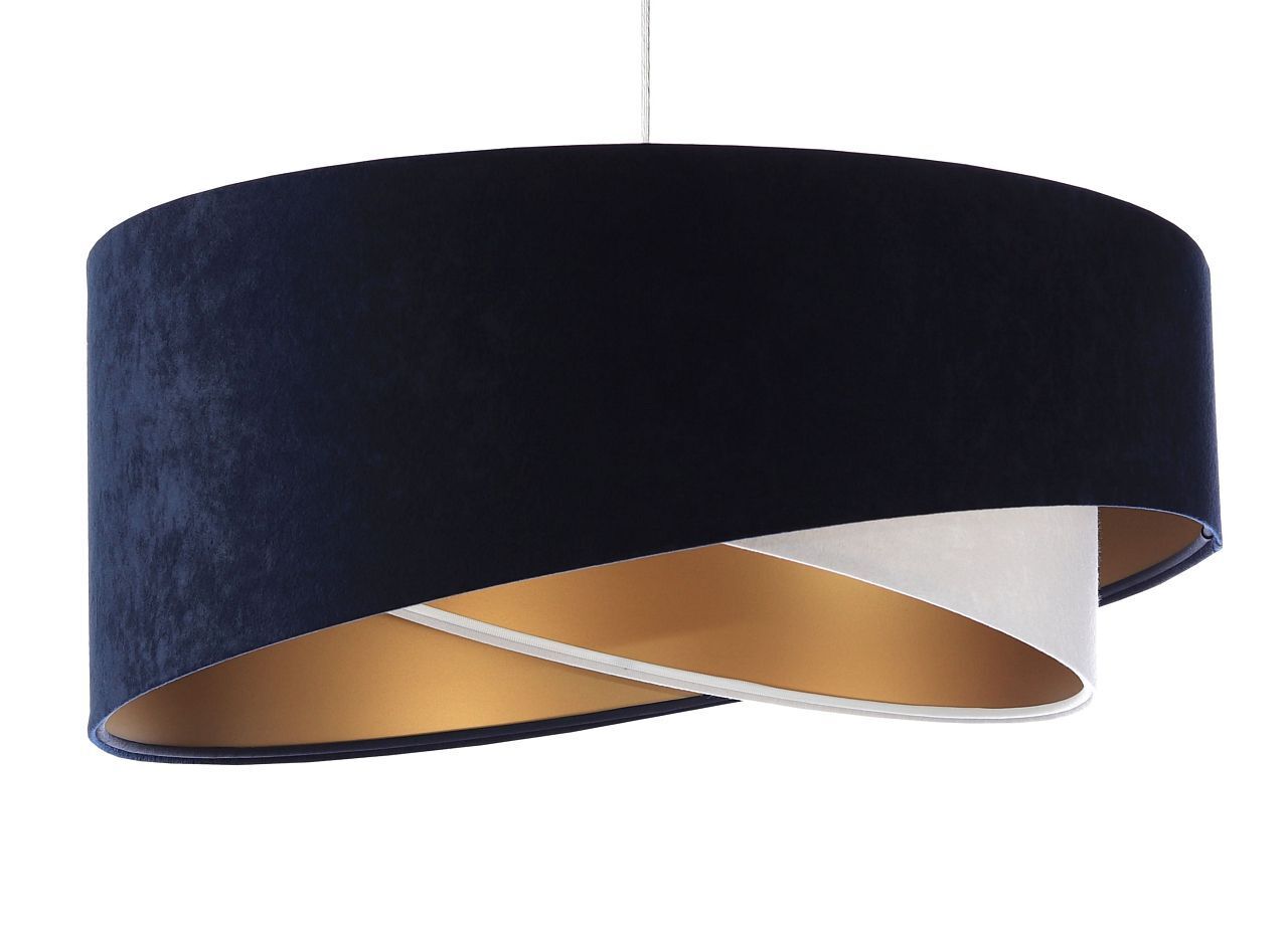 Pendelleuchte Stoff Blau Weiß Gold E27 rund D: 50 cm