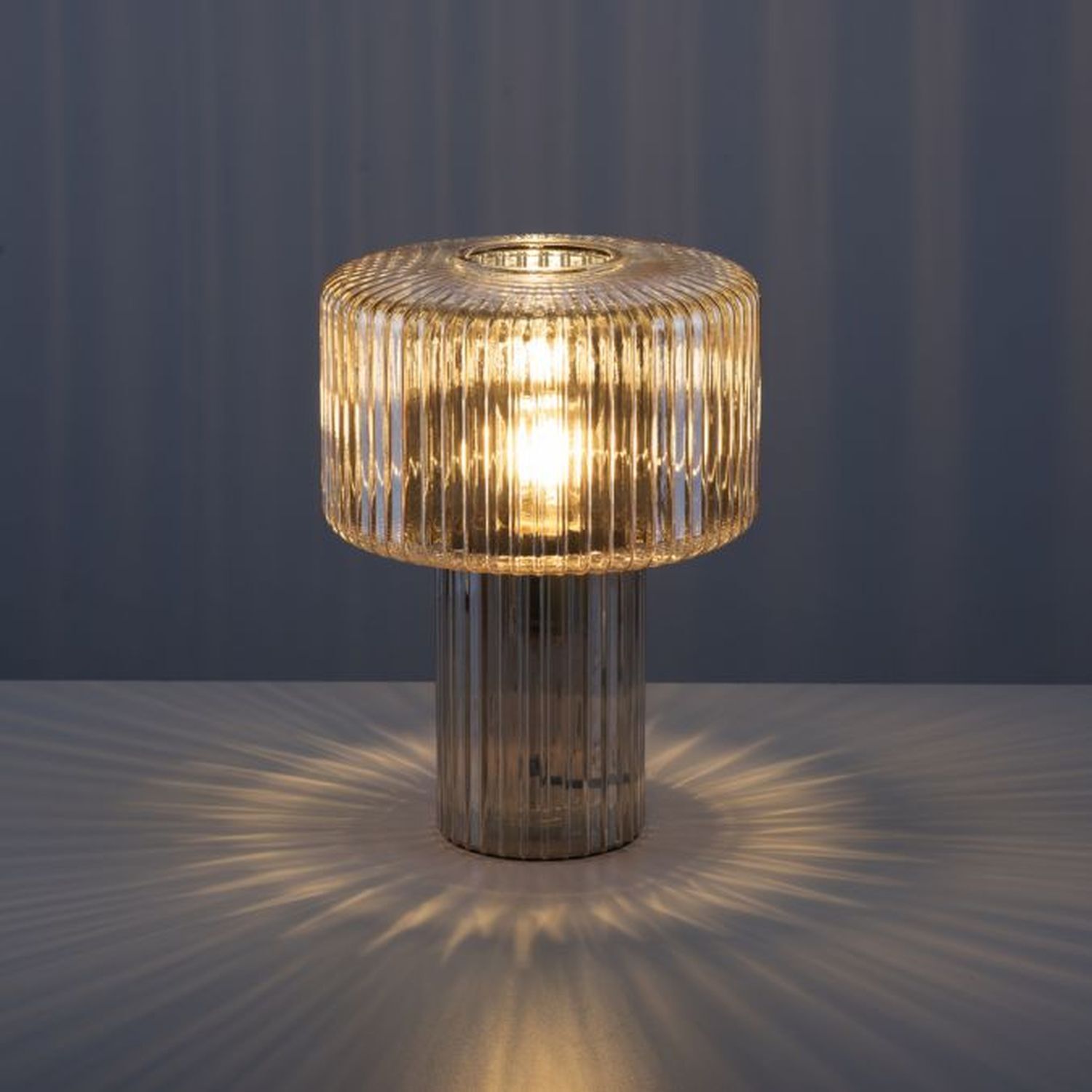 Tischleuchte Glas in Bernstein E27 35 cm Pilz Retro Lampe
