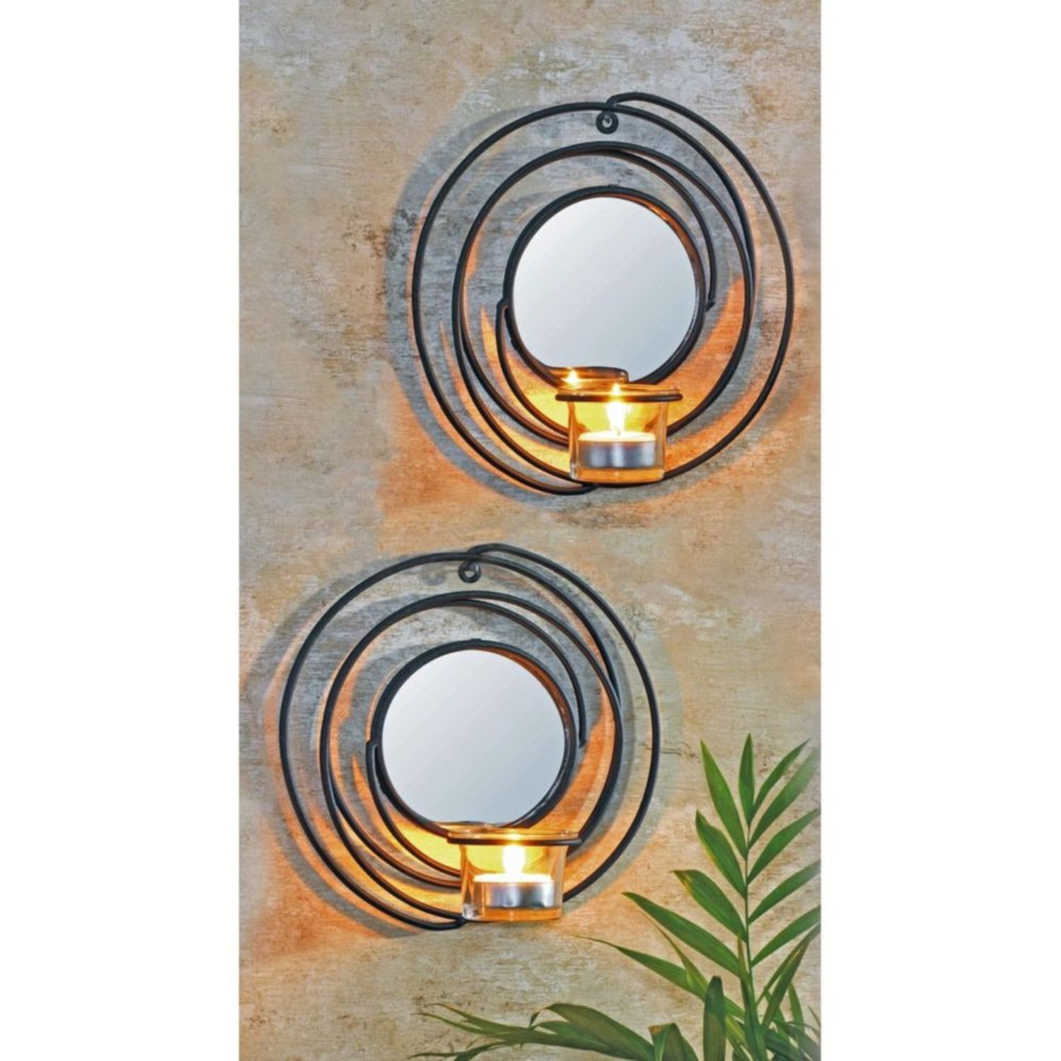 Kerzenhalter Wand Schwarz 2er Set B: 21 cm Glas Stahl Fenster