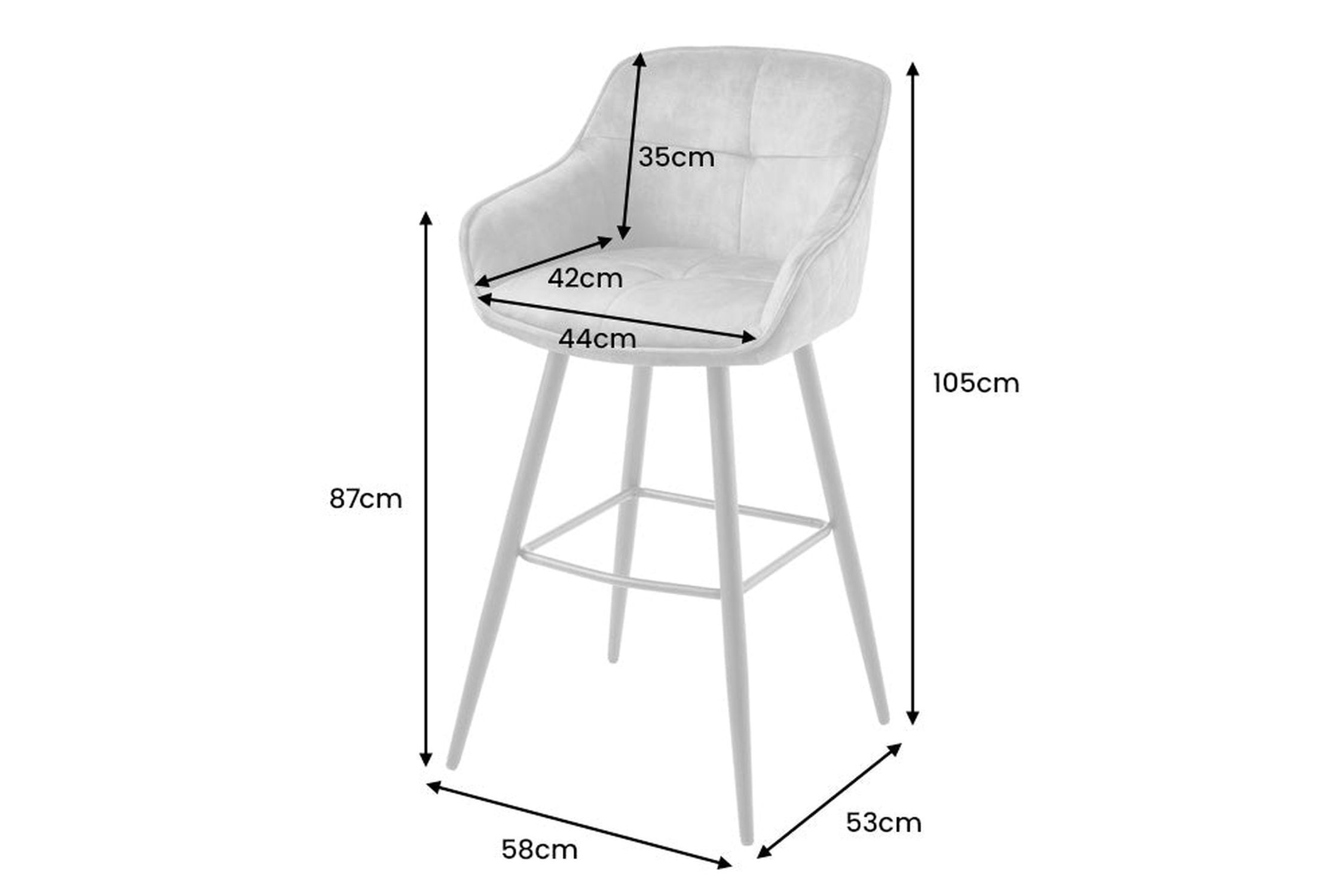 Tabouret de bar velours métal vert noir avec dossier repose-pieds Moebel, Stuhl