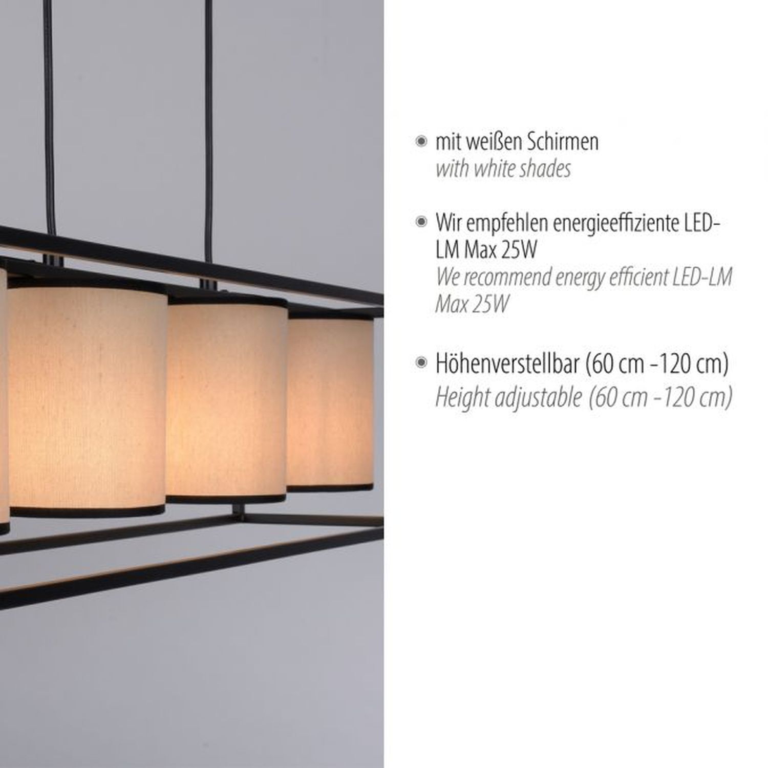 Pendelleuchte Stoff Metall Beige Schwarz E27 80 cm lang Lampe, Leuchte