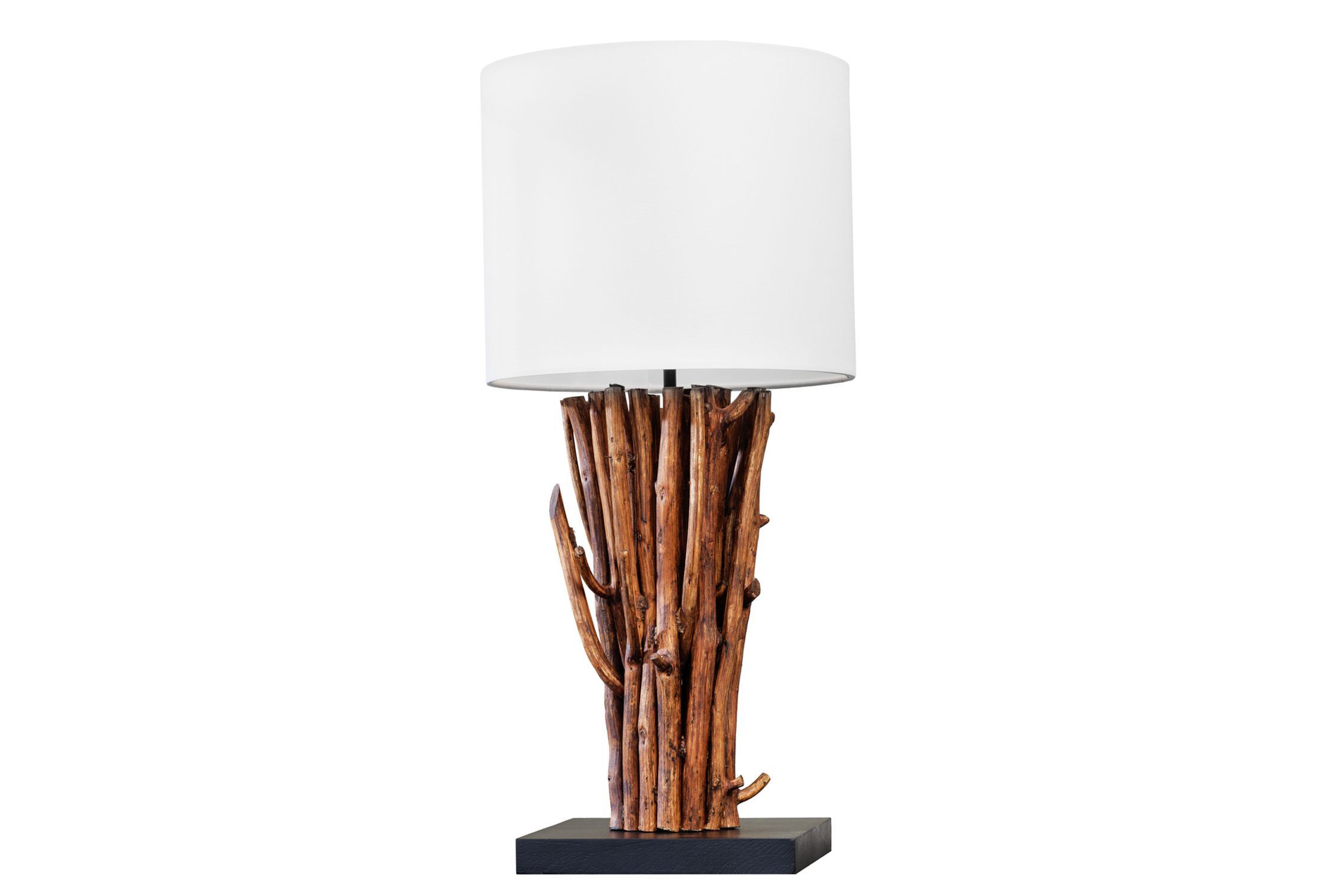 Tischlampe Weiß Holz Stoff E27 H:58 cm gemütlich