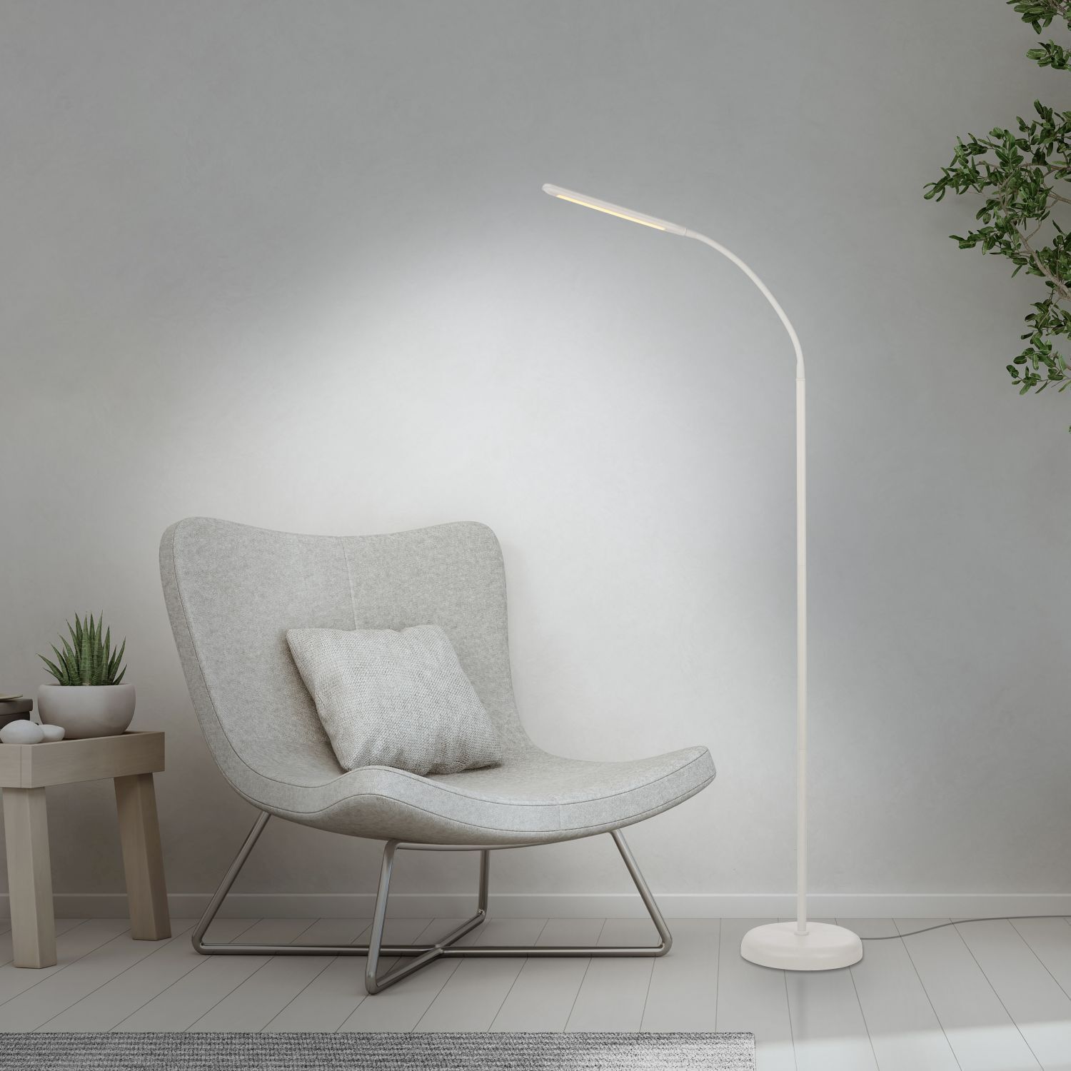 Lampadaire LED Métal Blanc Touch 125 cm réglable Lampe, Mobiliar, Stehlampe, Stuhl