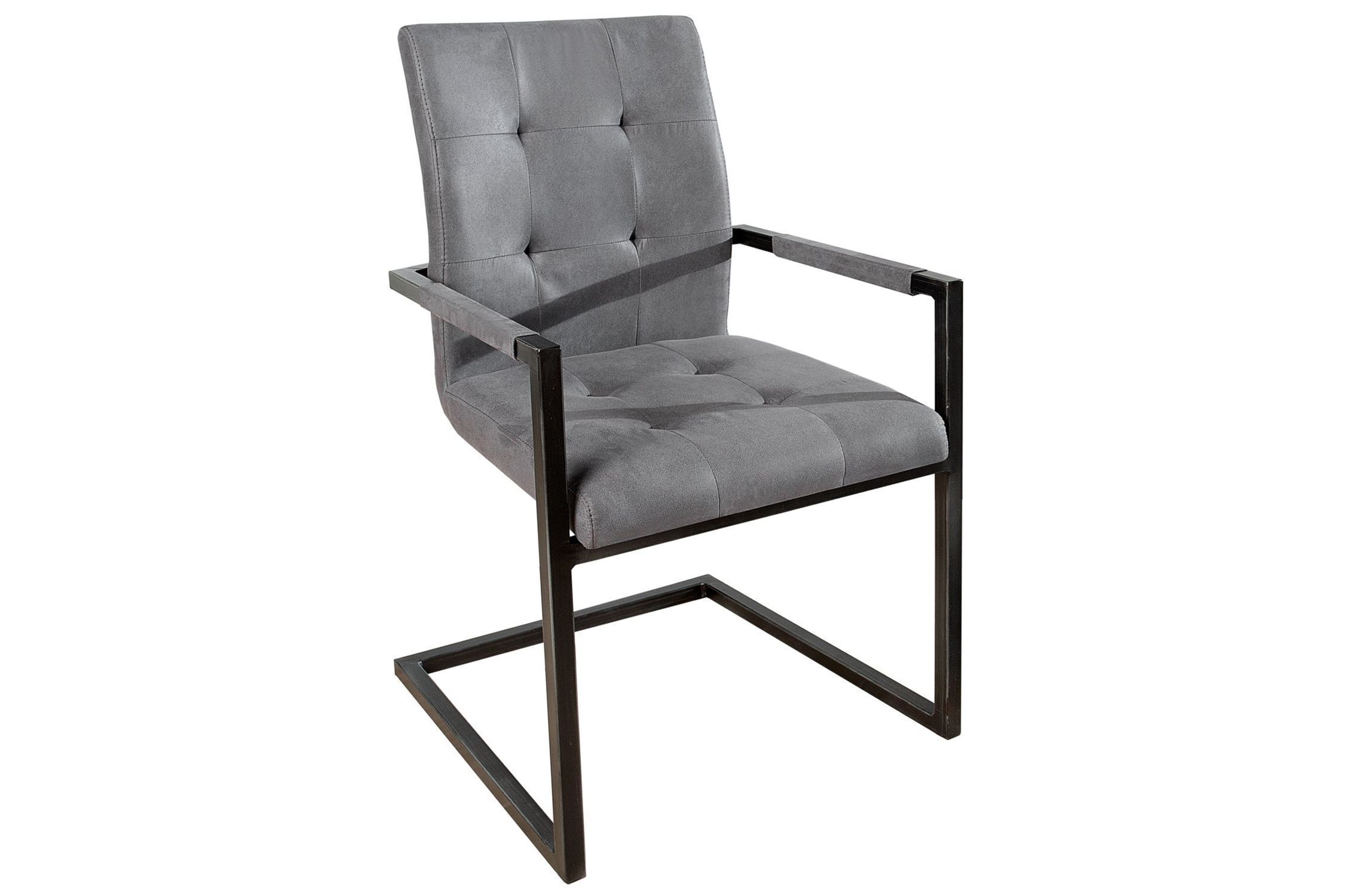 Chaise de salle à manger avec accoudoirs Gris Noir Tissu Métal
