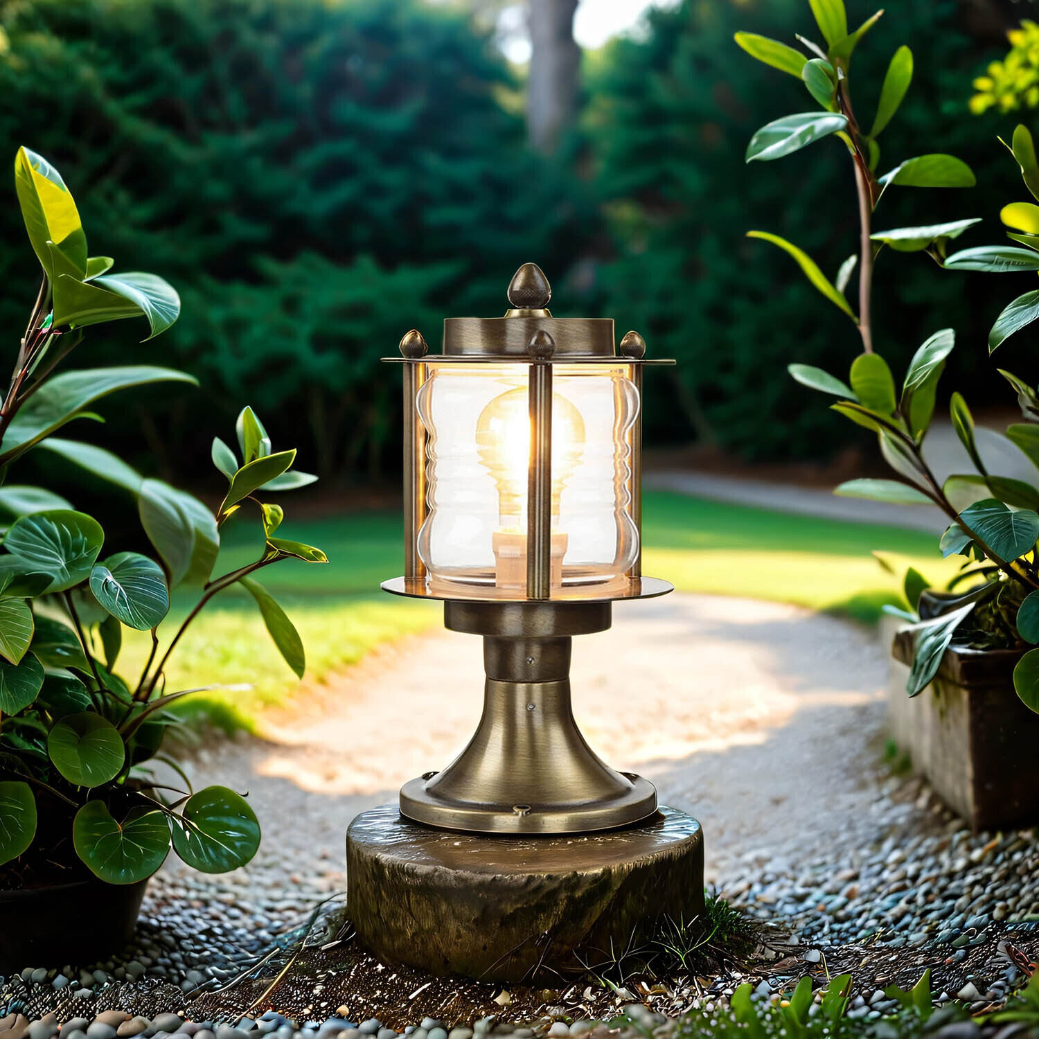 Antike Außenleuchte Sockellampe MYKO Echt-Messing Lampe, Pflanze, Straße