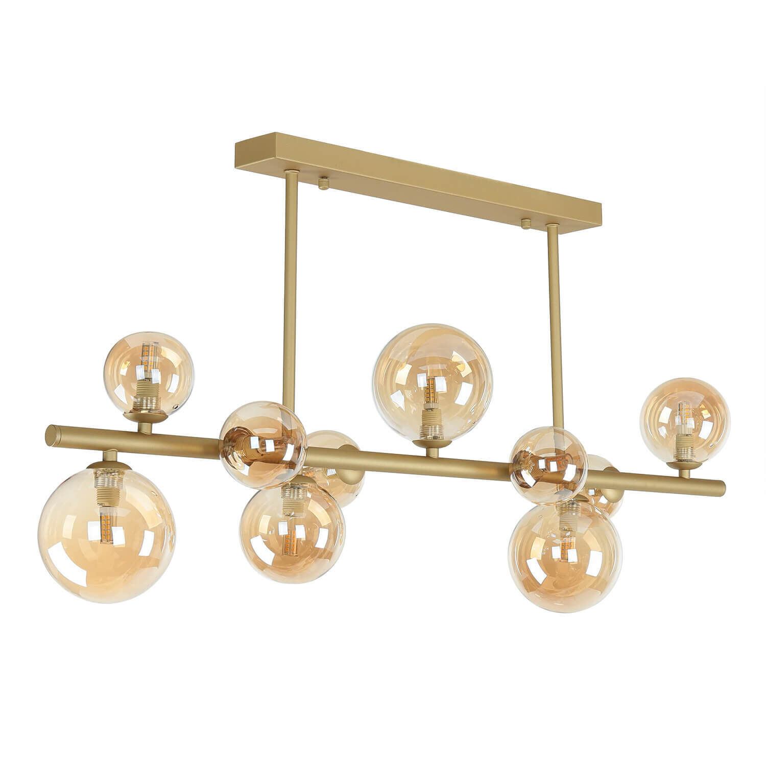 Deckenleuchte Rauchglas Metall 87 cm lang Creme Gold 10x G9 Leuchter, Lampe, Deckenventilator, Gerät, Elektrisches Gerät