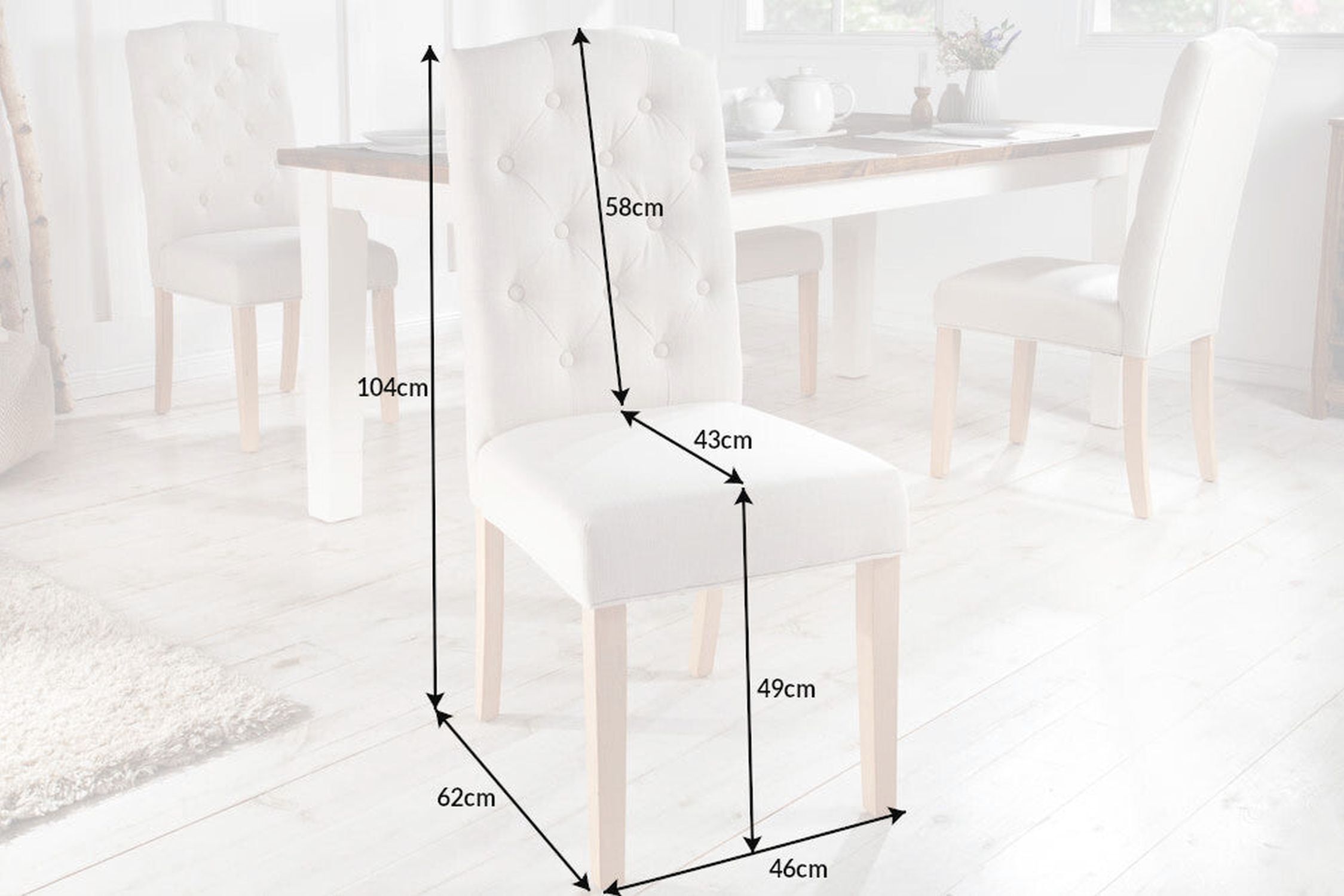 Esszimmerstuhl Beige Stoff Holz ohne Armlehne Chesterfield Moebel, Esstisch, Handlung, Esszimmer, Stuhl