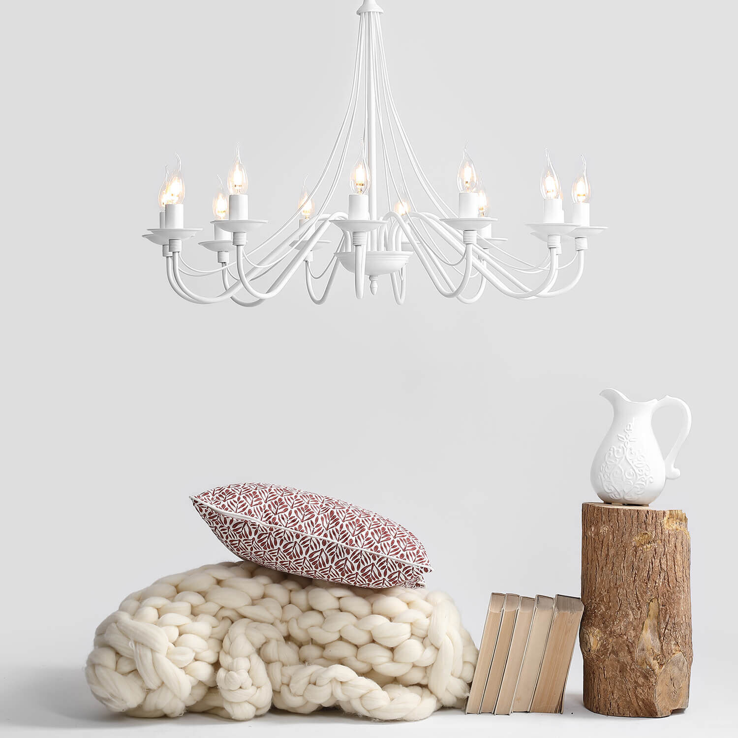 Lustre blanc Grand Ø85cm Salon Rustique