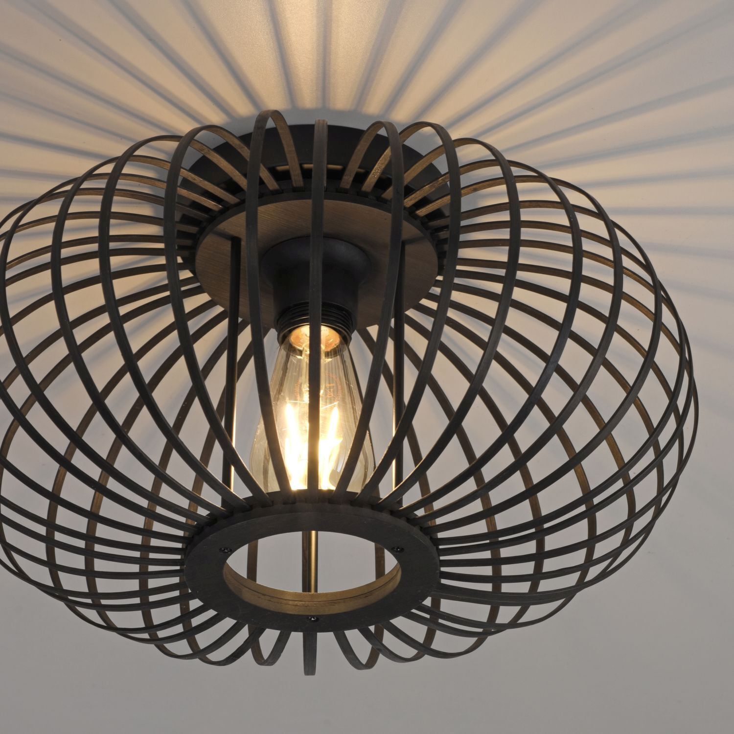 Lampe de plafonnier Scandinave Métal Bois E27 ronde Ø40 cm