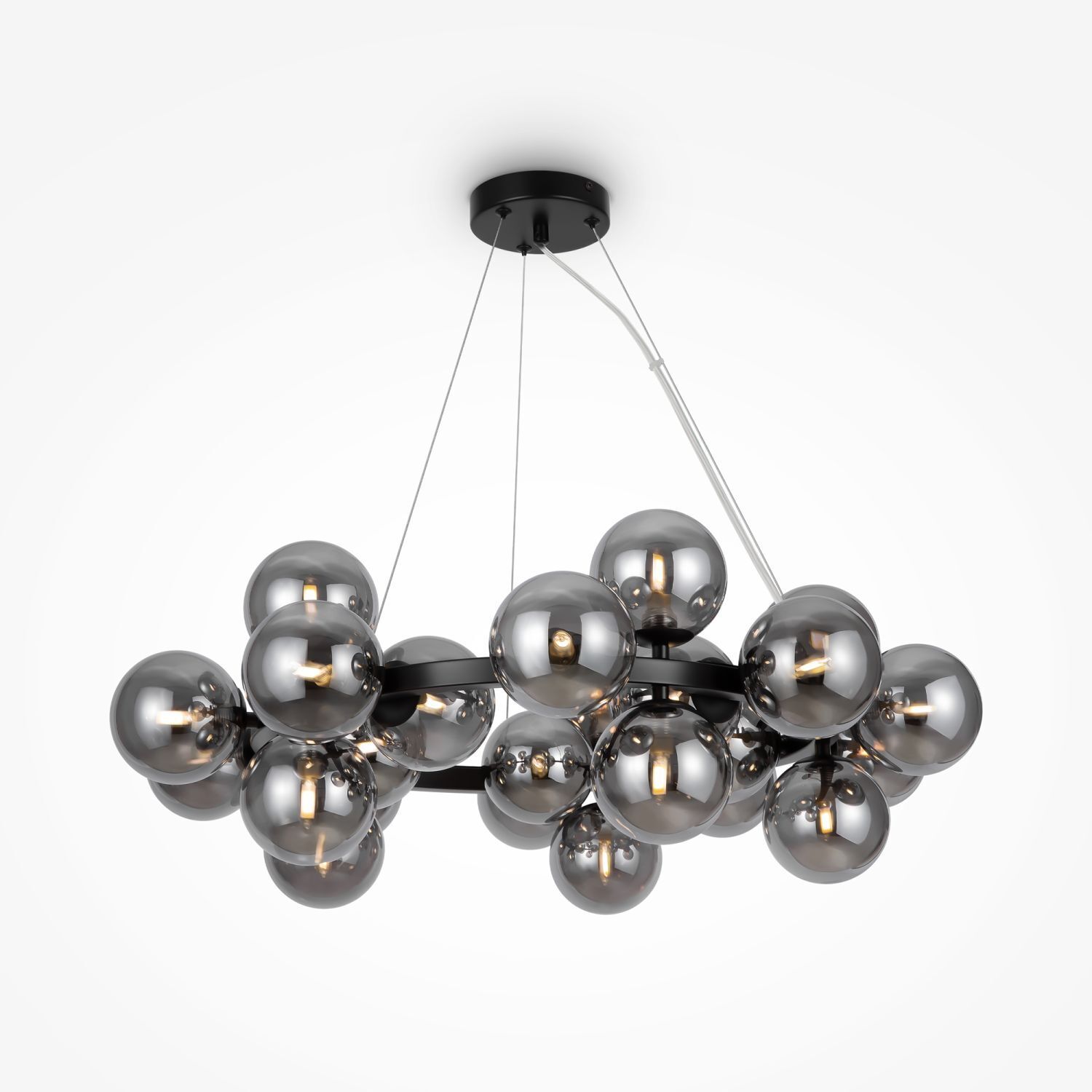 Hängelampe Metall Rauchglas G9 69 cm breit Kugel Schirm Leuchter, Lampe