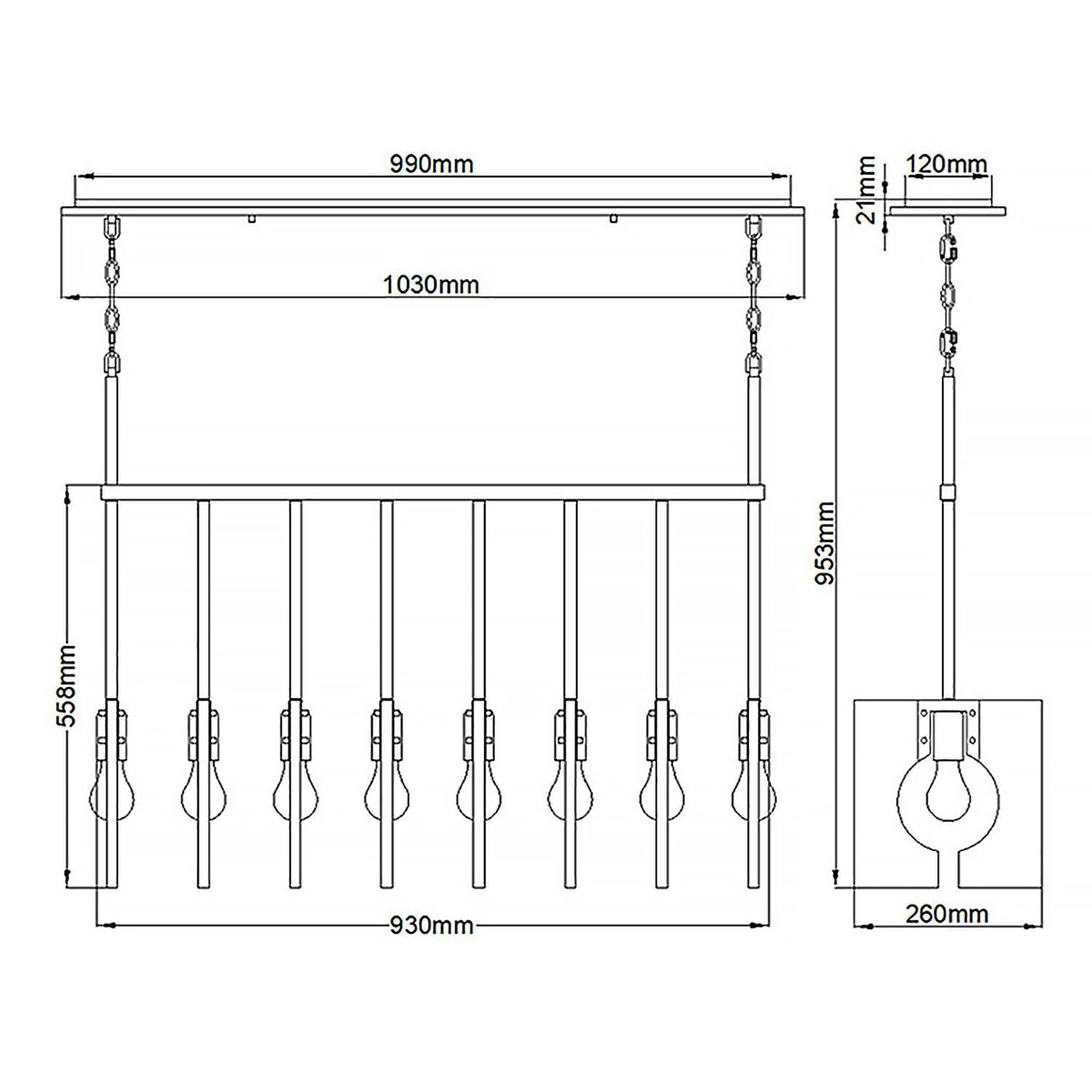 Hängeleuchte länglich H: max. 142,9 cm Nickel poliert E27