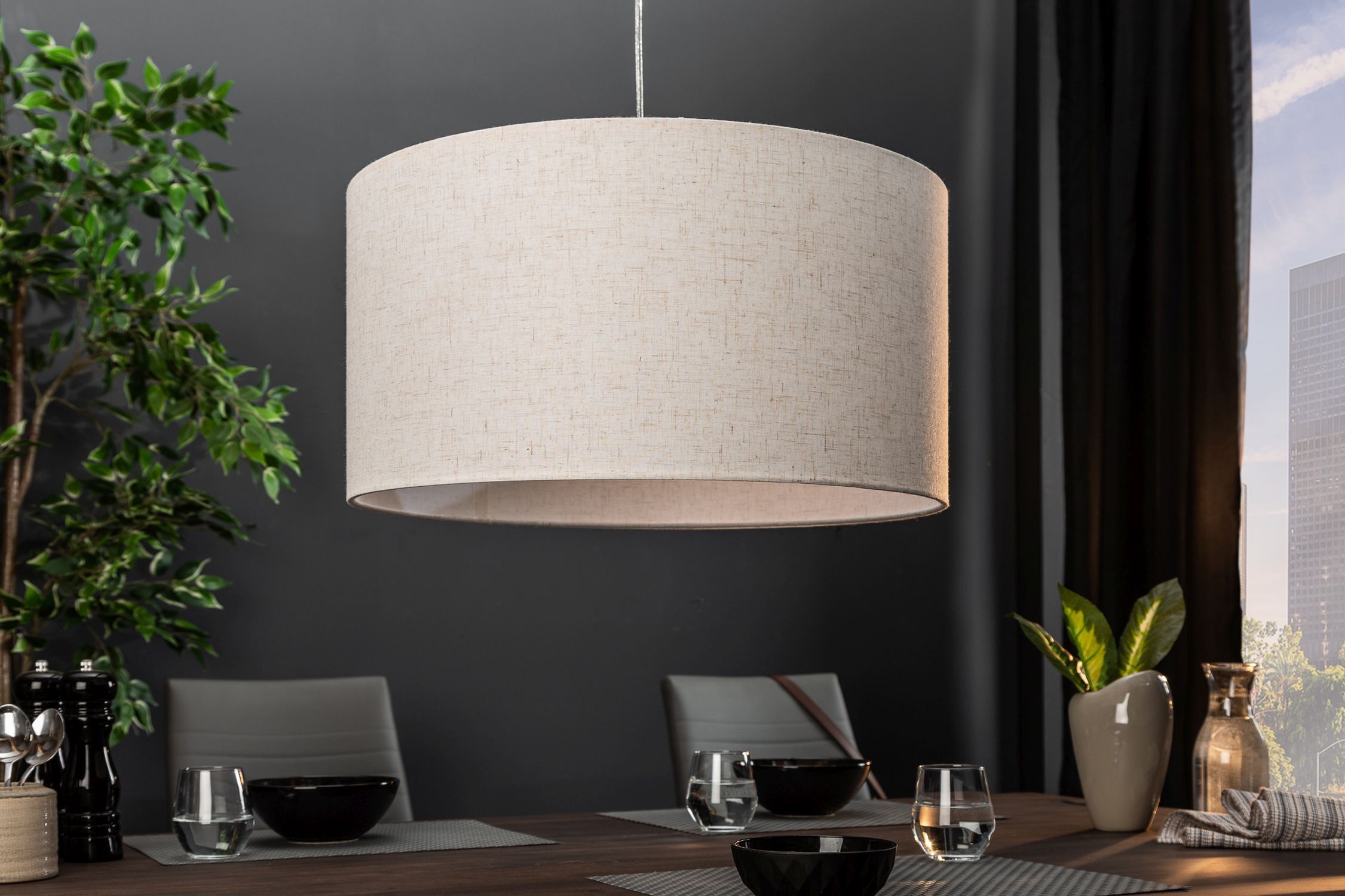 Suspension ronde tissu E27 Ø55 cm Moderne en naturel