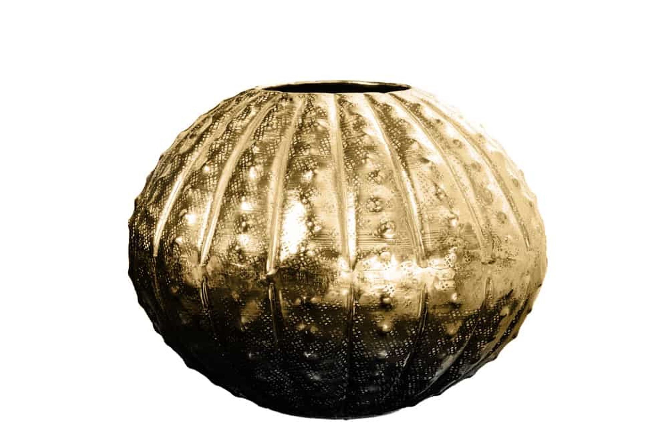 Vase Metall rund Ø 30 cm Hammerschlag in Gold Handarbeit Töpferei, Krug, Vase