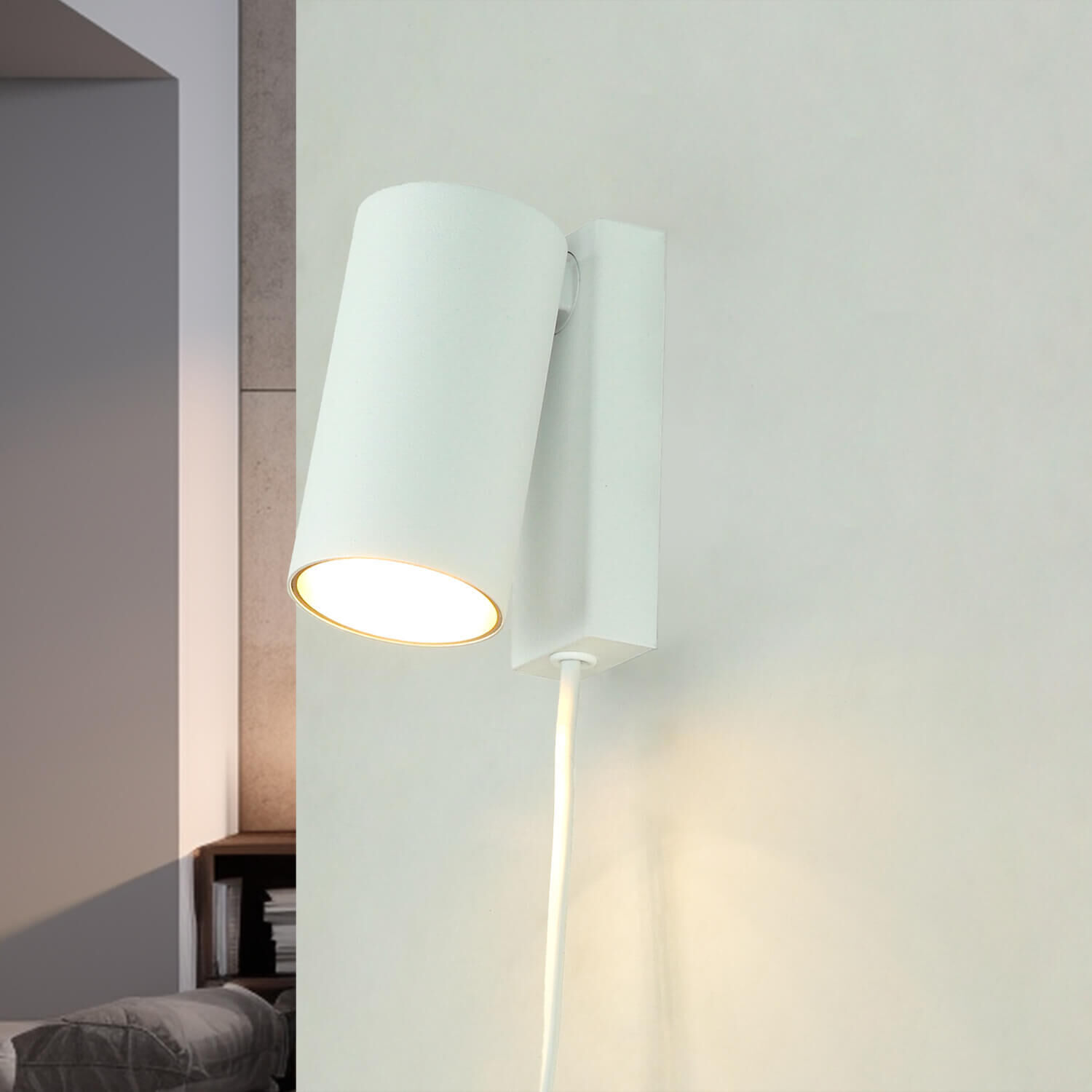 Moderne Wandlampe mit Schalter Kabel Weiß Gold