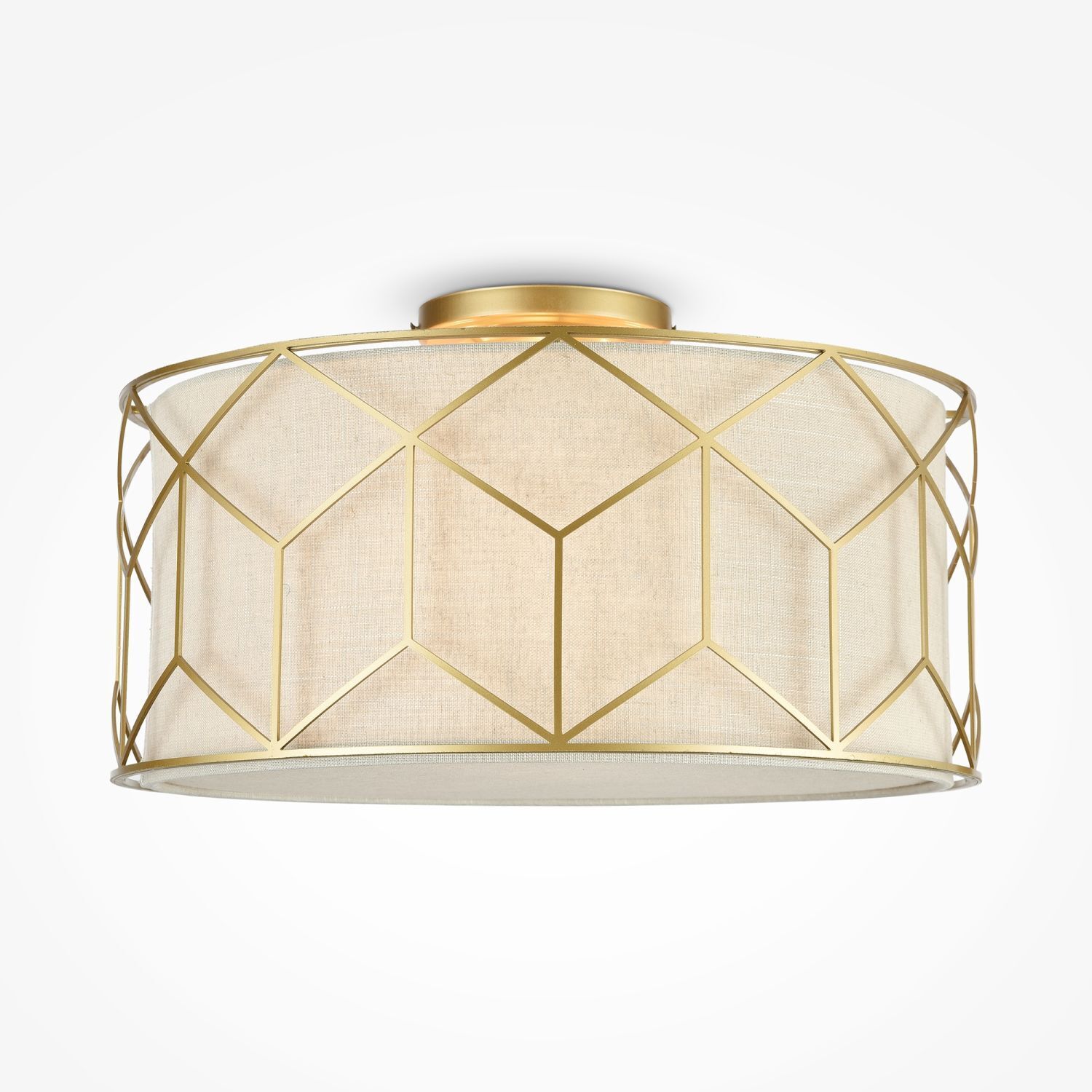 Deckenlampe Stoff Metall E27 D: 43 cm in Gold Natur