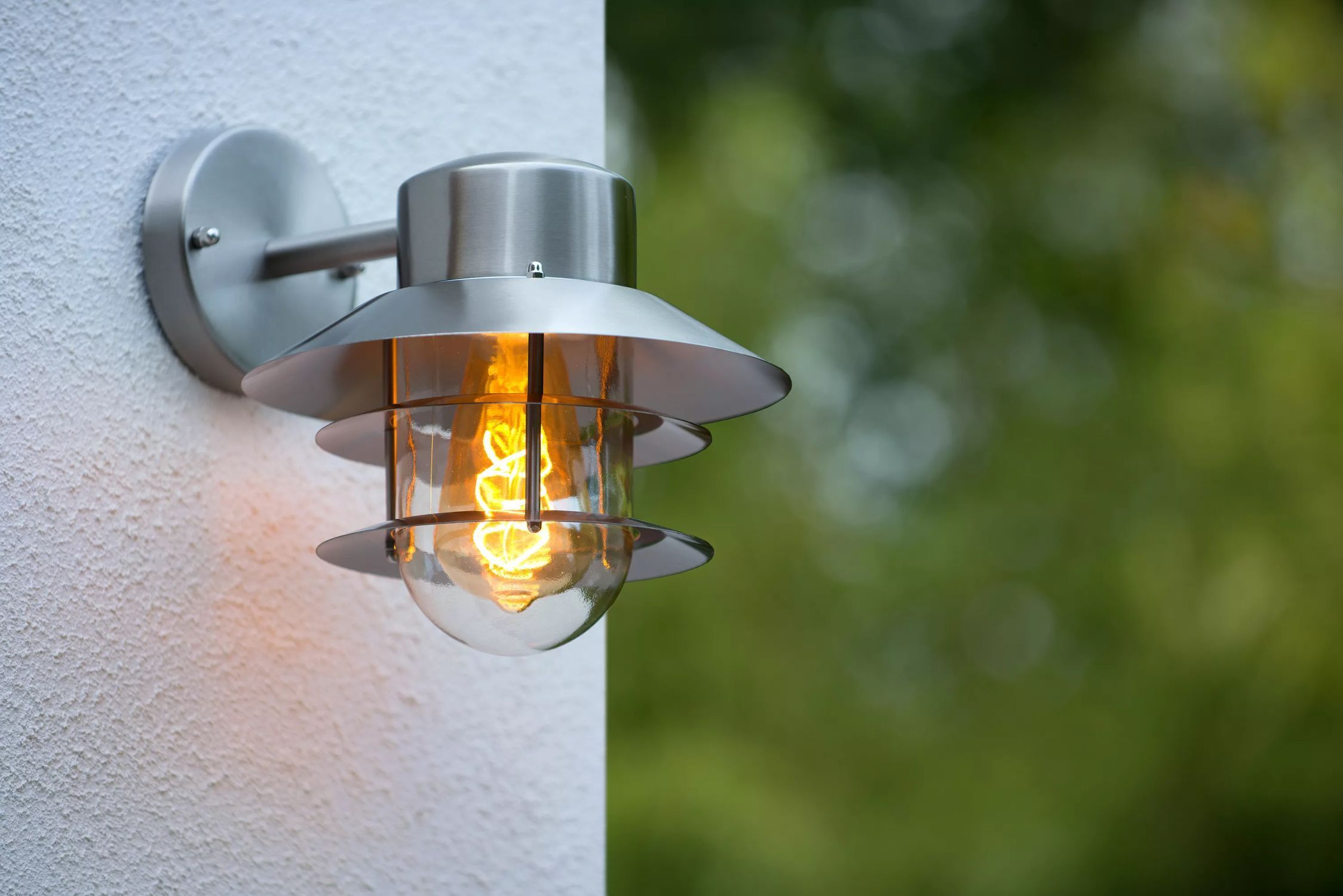 Außenlampe Wand Glas Aluminium in Chrom IP44 E27 Balkon