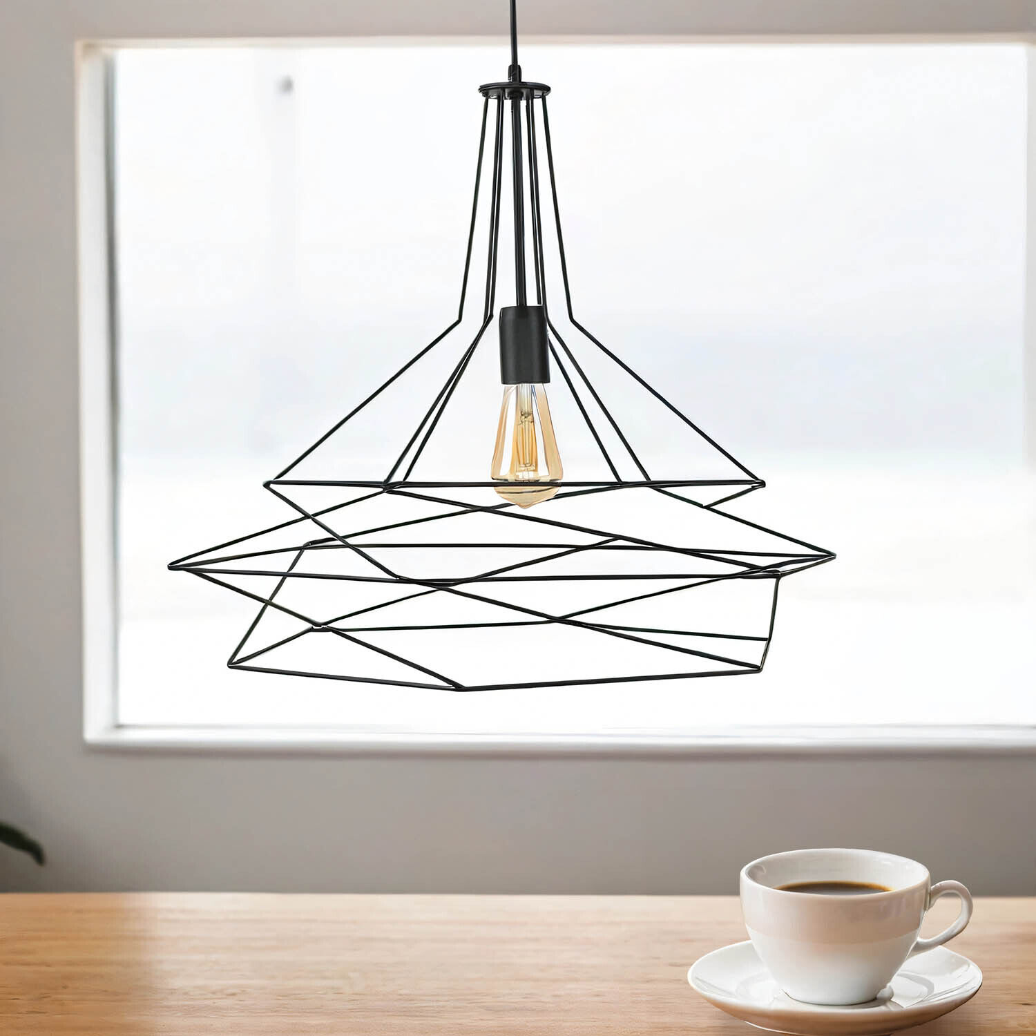 Suspension fil noir géométrique table à manger