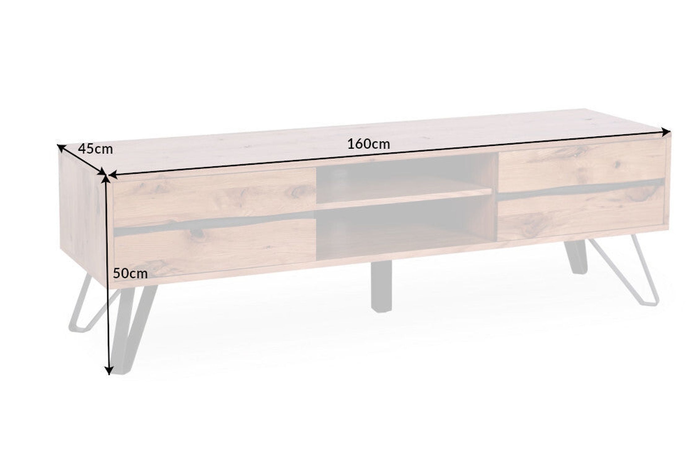 TV Lowboard bois largeur 160 cm Design industriel PATRICIA