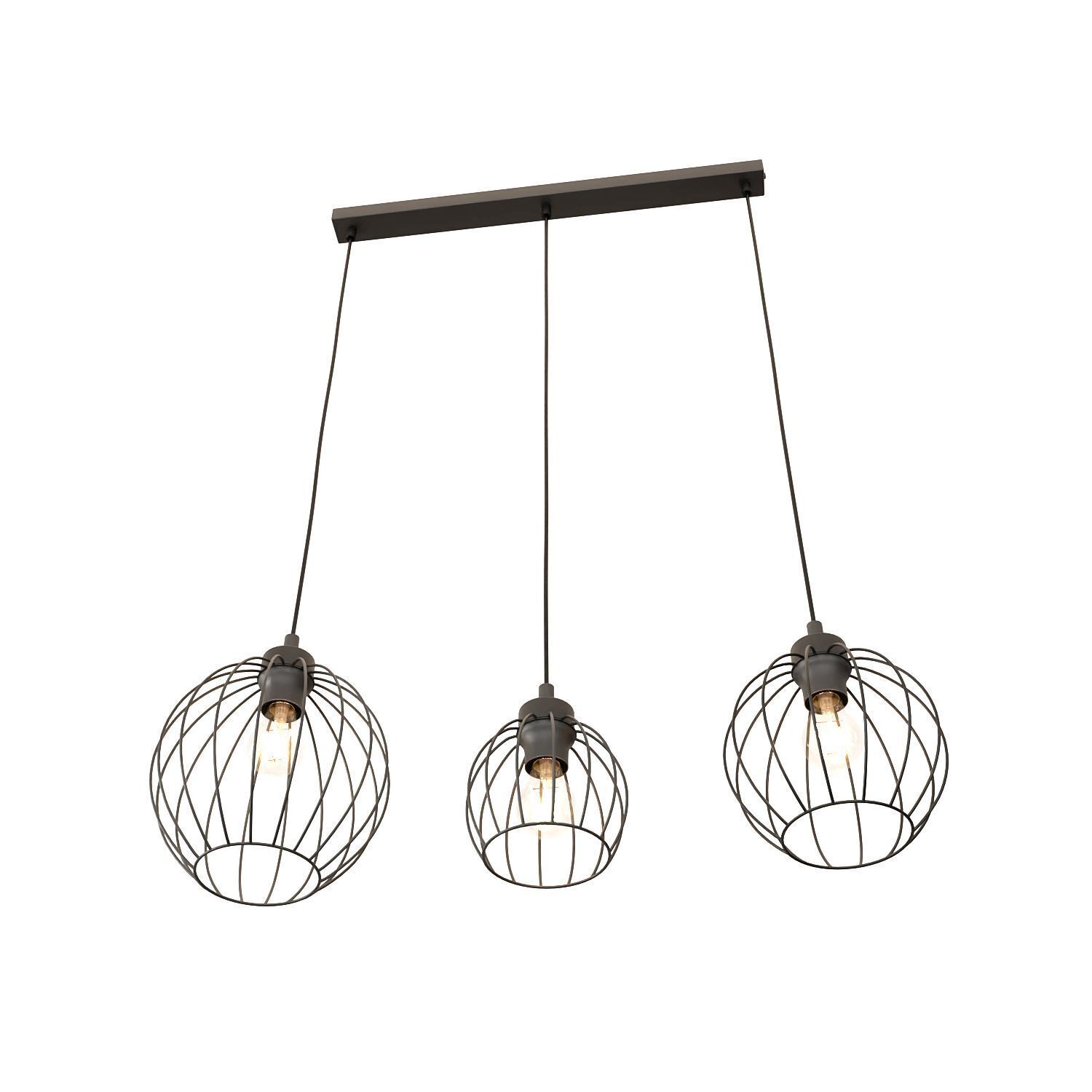 Lange Pendelleuchte Draht E27 L:77 cm Metall Schwarz Pendelleuchte, 3-flammig, Metall, Lichtkugeln, Kugelgitter