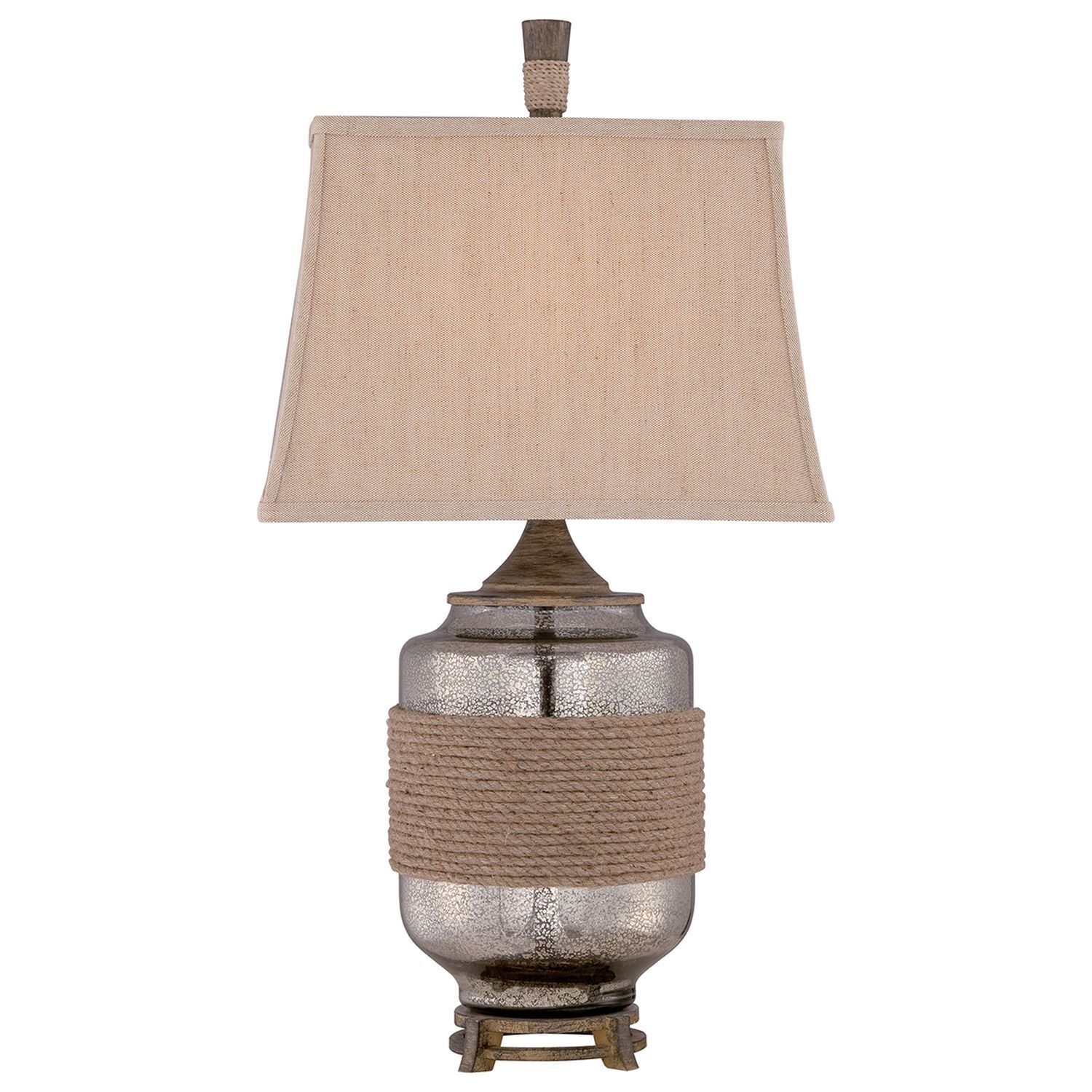 Tischleuchte Glas Leinen Klassisch 83cm in Silber Beige Lampe, Tischlampe