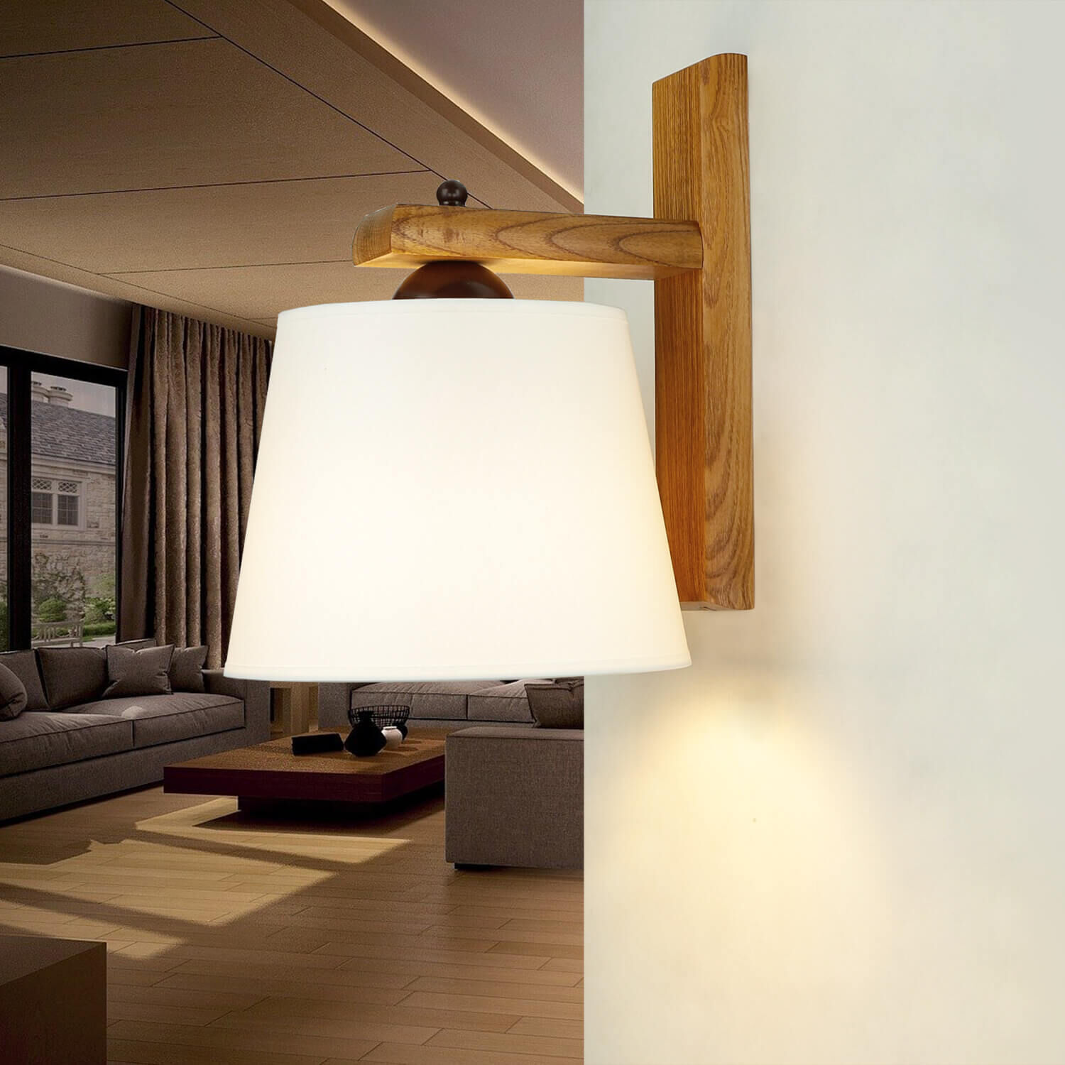 Wandleuchte Schirm Holz wohnlich BEVERELY Lampe