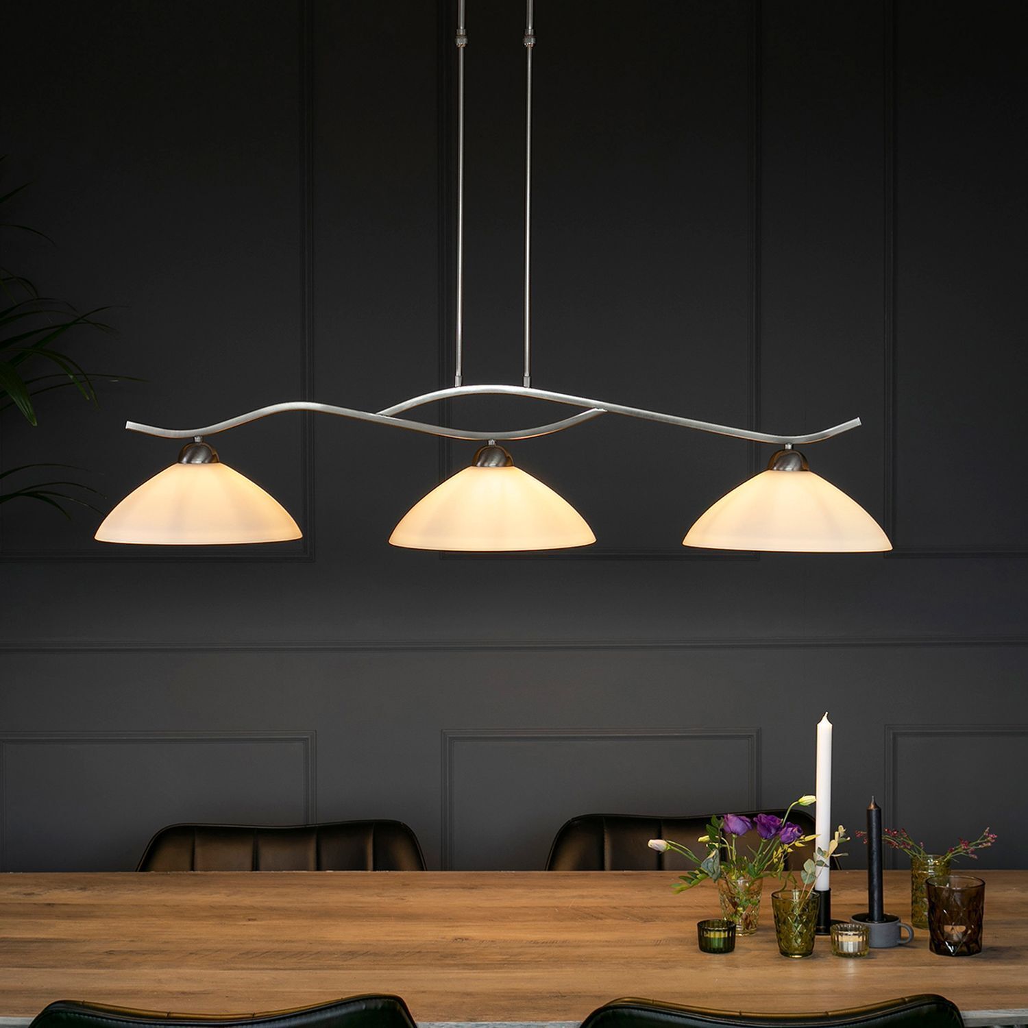 Deckenleuchte blendarm Metall Glas in Stahl Weiß 112 cm