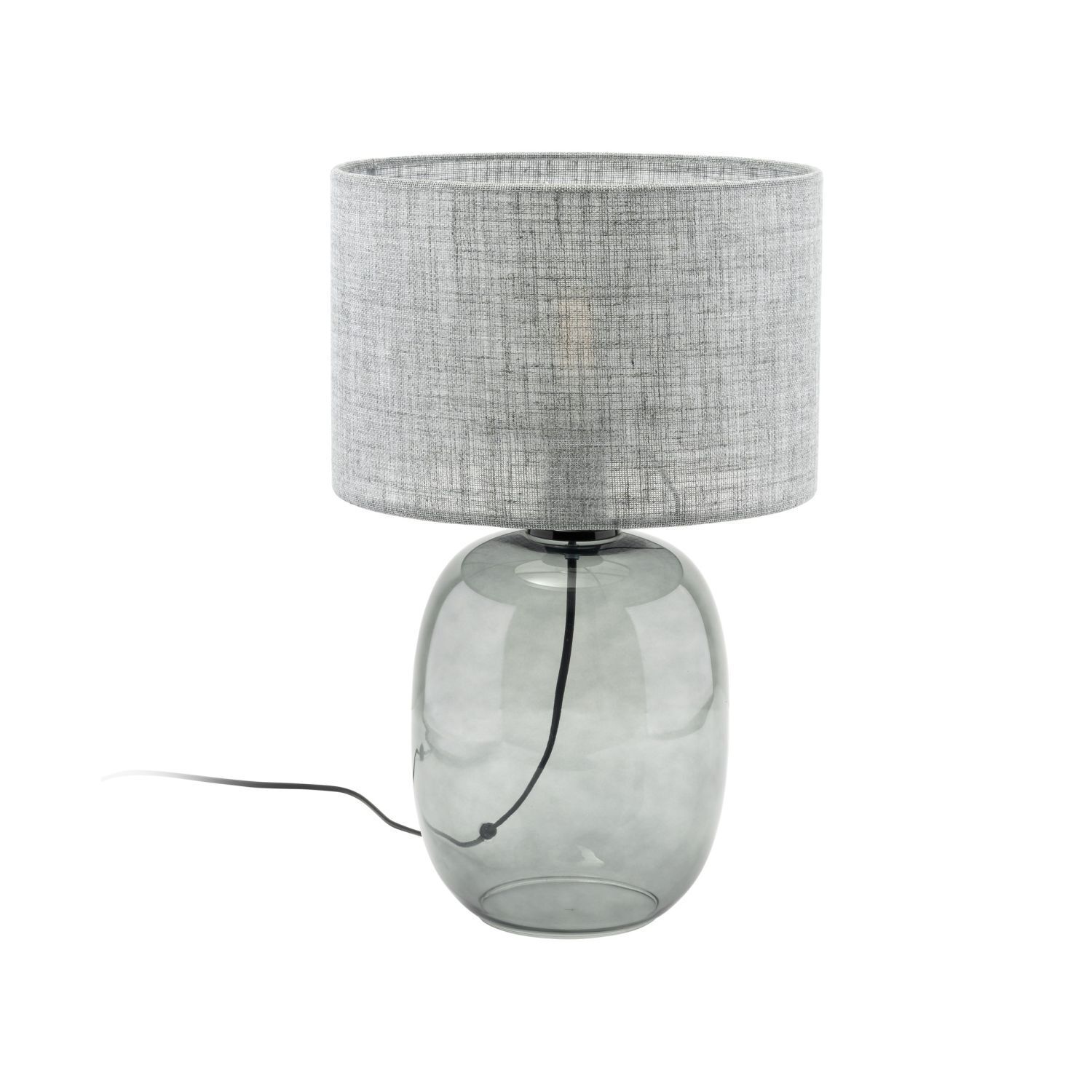 Lampe de table Gris Verre fumé Tissu E27 H : 48 cm Ø 30 cm