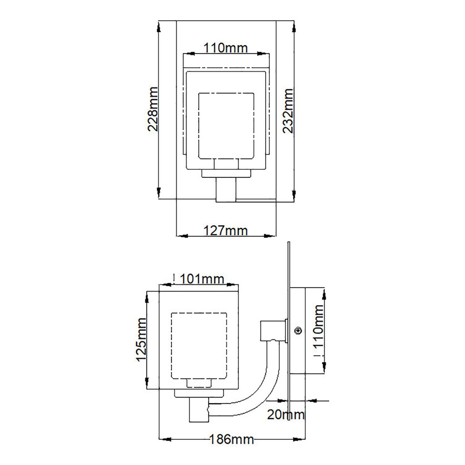 Applique salle de bain avec LED G9 H : 23,2 cm IP44 Chrome Blanc Métal Verre CAD-Diagramm, Diagramm