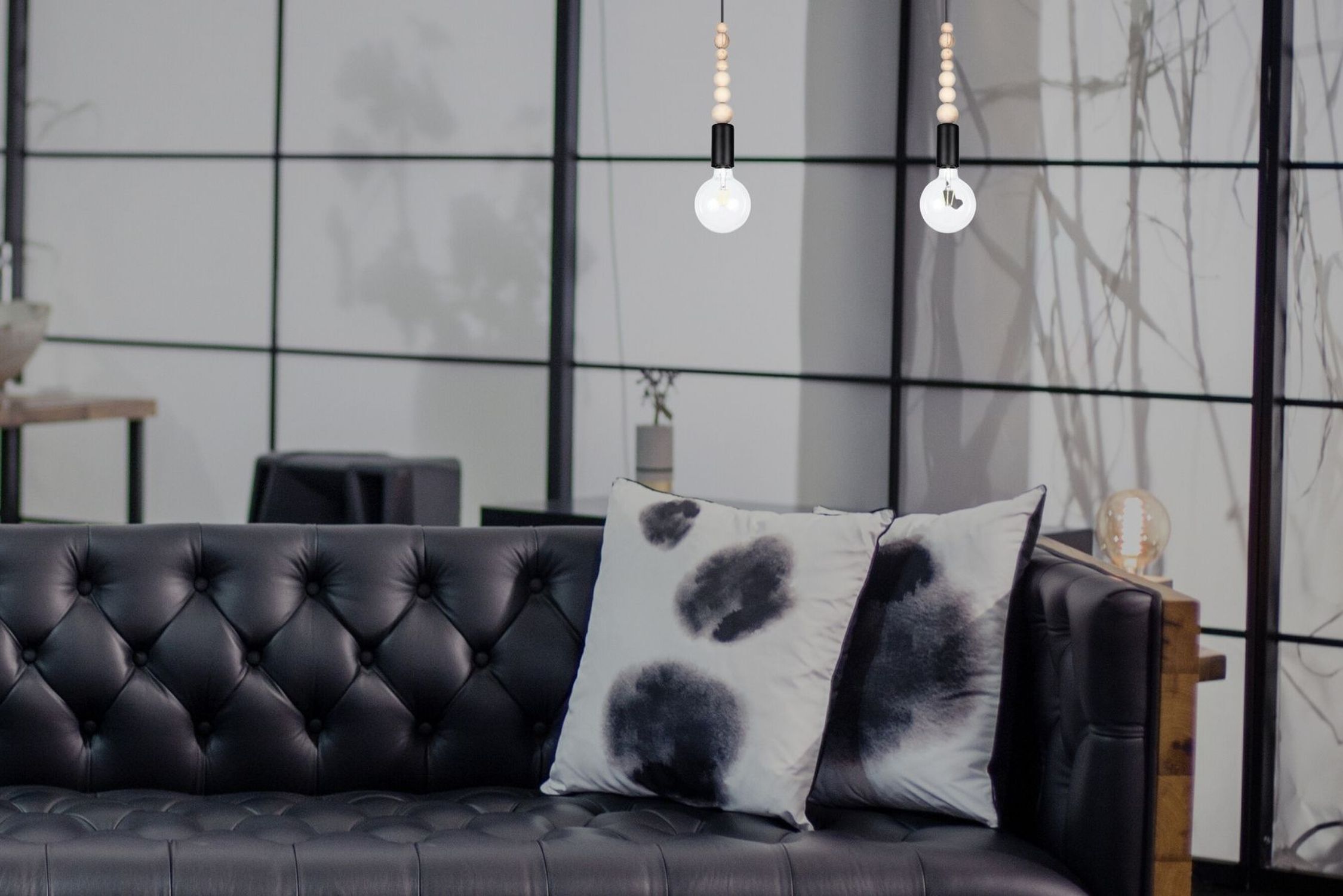 Sofa, Ledersofa, Schwarz, Kissen, Wohnzimmer