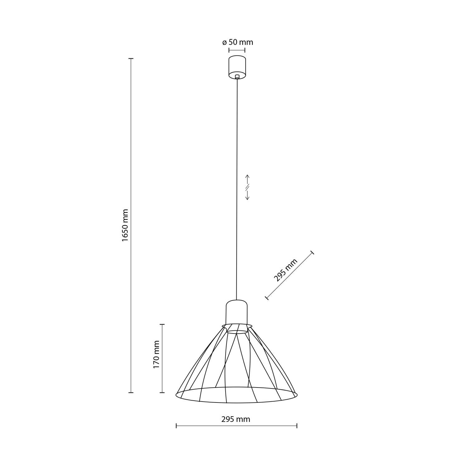 Hängelampe Draht Holz Ø 29,5 cm H: max. 165 cm verstellbar