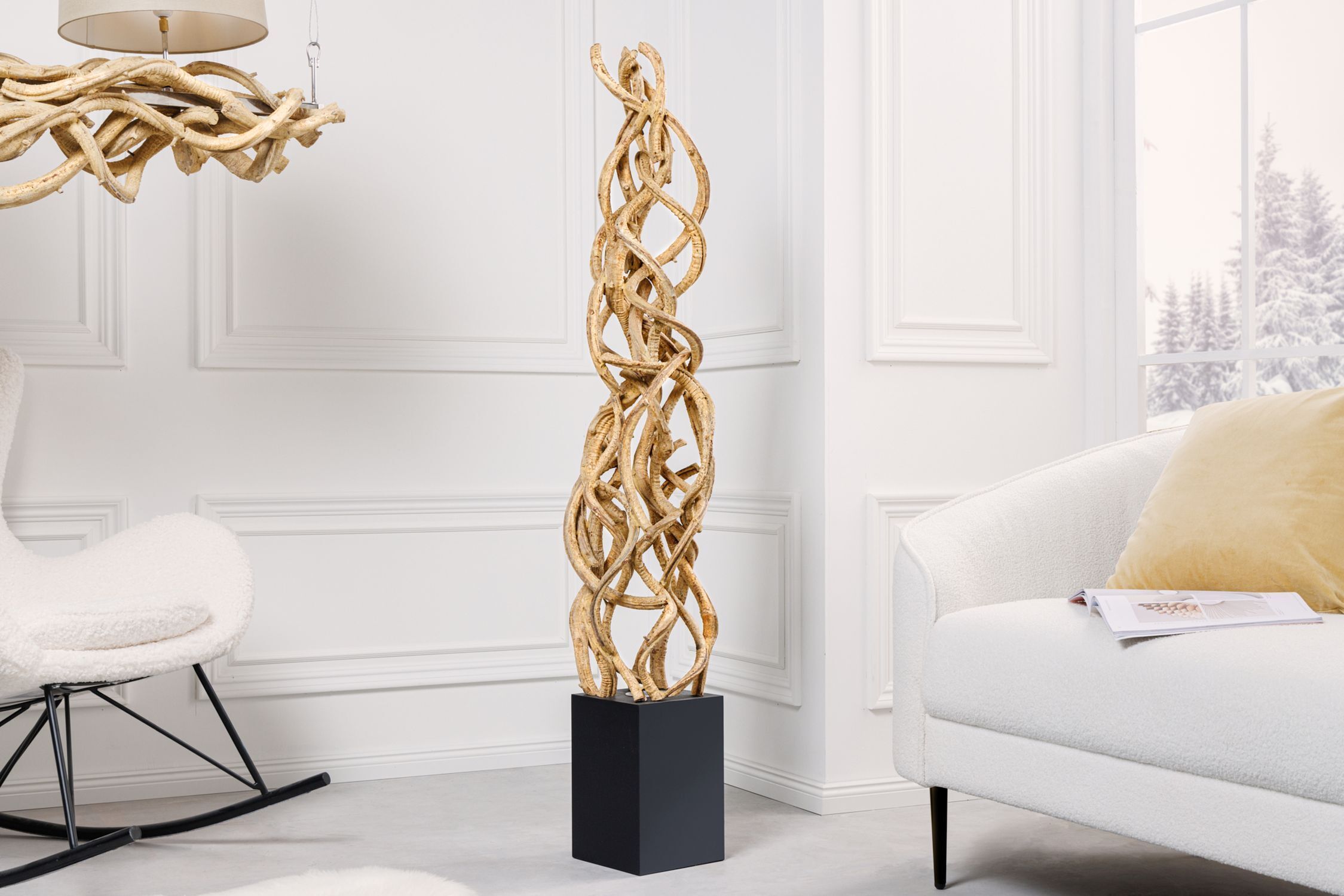 Lampadaire Bois Noir Naturel 151 cm LED GU10 incluse Drinnen, Innenarchitektur, Lampe, Stuhl, Mobiliar