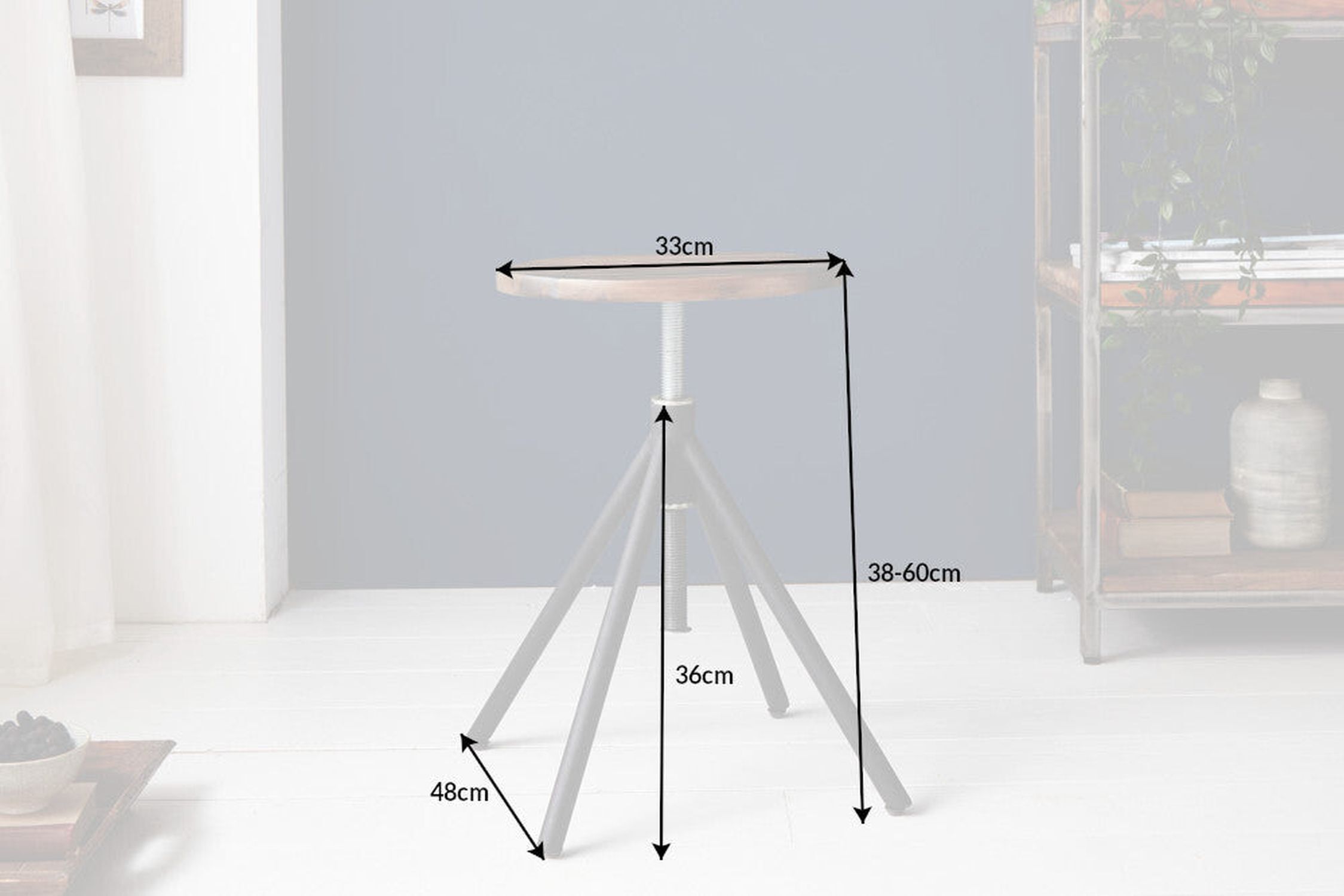 Tabouret réglable en hauteur Industrial bois d'acacia métal Moebel, Tabelle