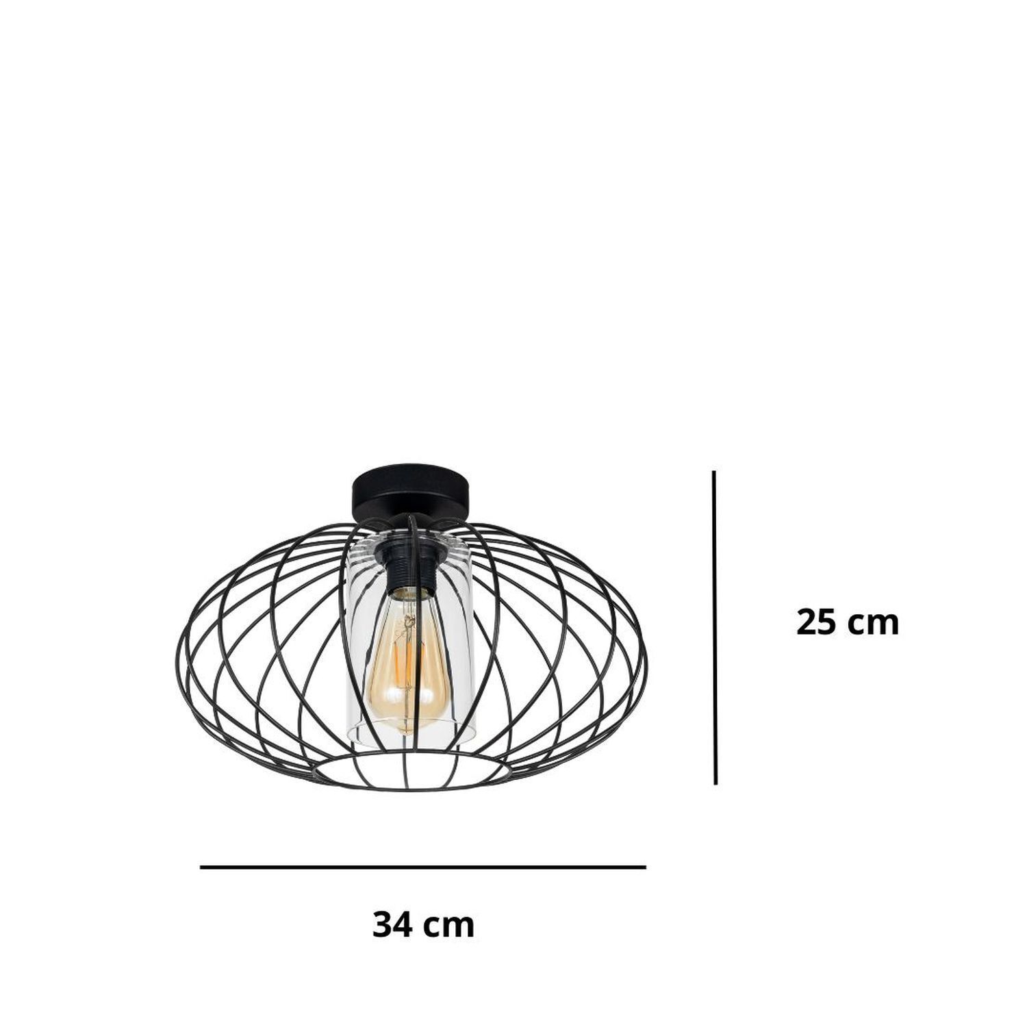 Deckenlampe Metall E27 rund Ø34 cm Schwarz Retro Design Leuchte