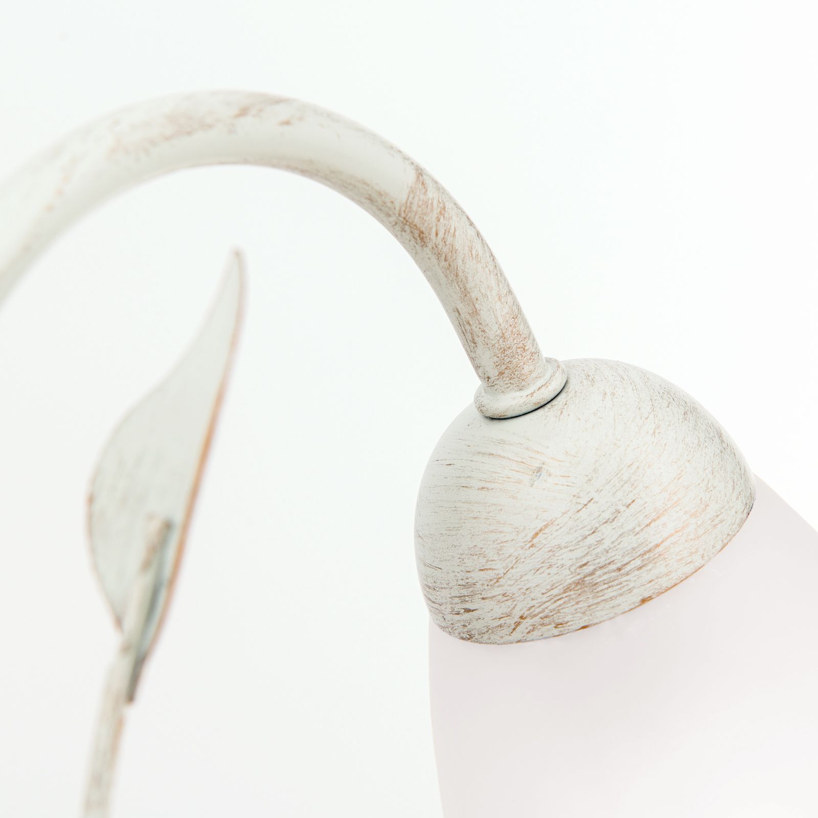 Tischleuchte Metall Glas 33 cm hoch E14 Landhaus OSKAR Lampenarm, Metall, Weiß, Schwungarm, Vintage-Look