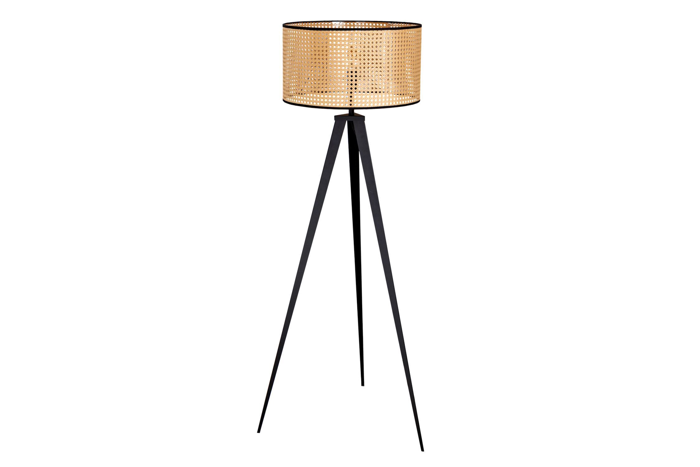 Lampadaire tripode bois plastique tressage viennois E27