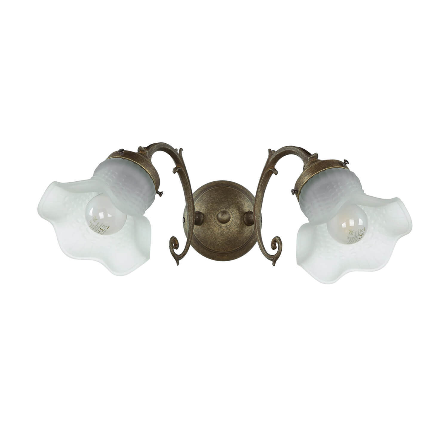 Wandleuchte Weiß Glasschirm Echt-Messing Ricciolo Leuchte, Deckenleuchte, Bronze, Zimmer, Duscharmatur