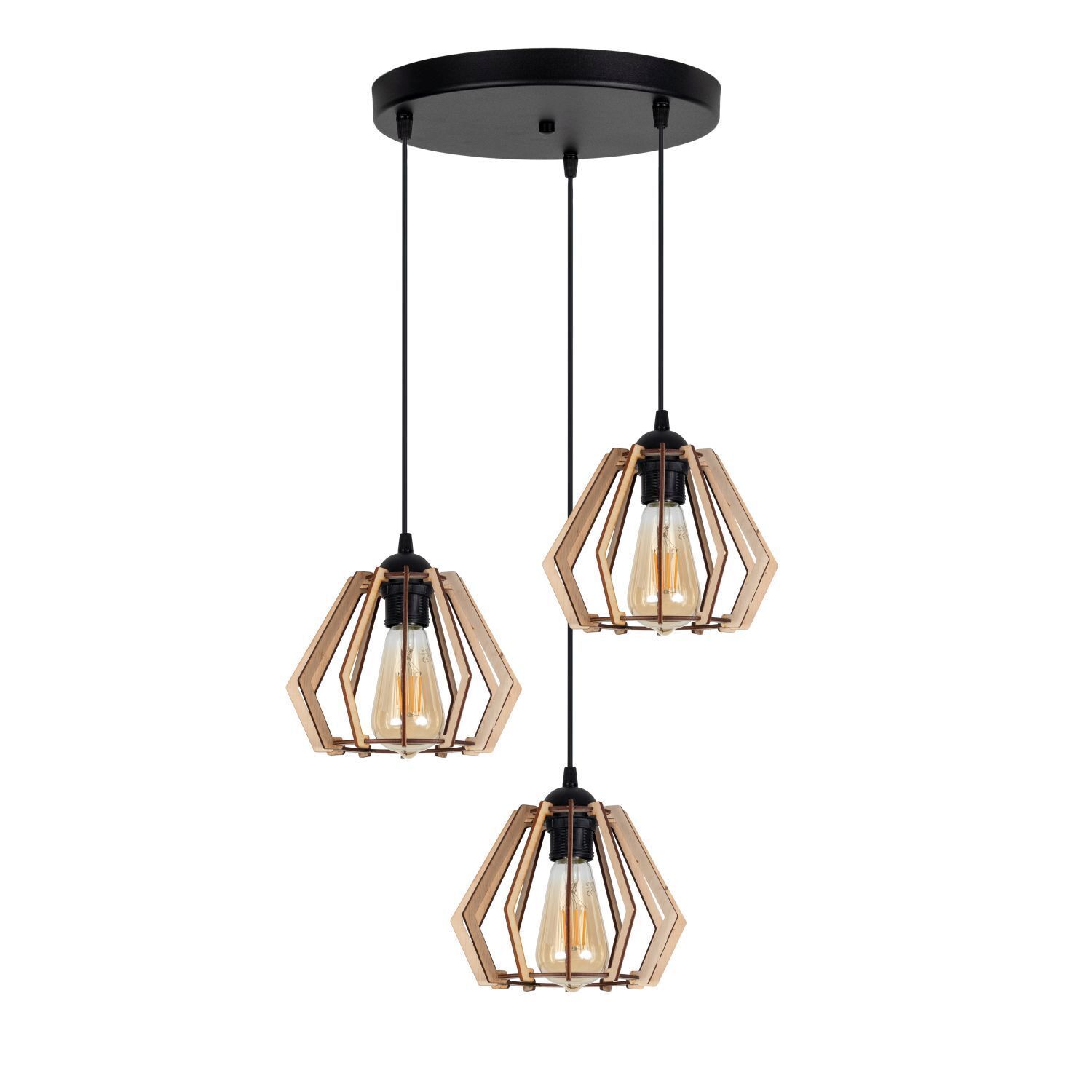 Suspensions en bois E27 L:37 cm Noir Naturel