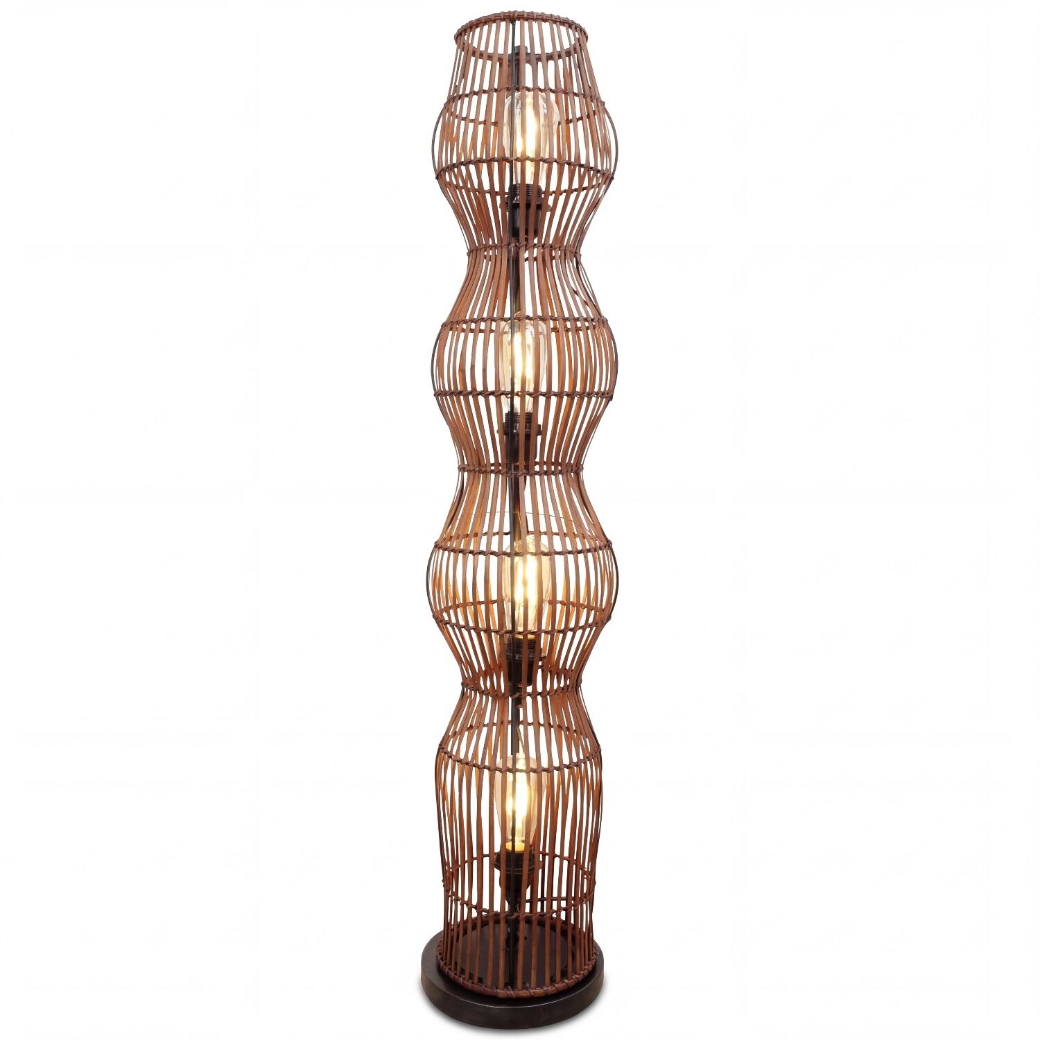 Stehlampe, Rattan, Korblampe, vier Lichtquellen, Holzfarben