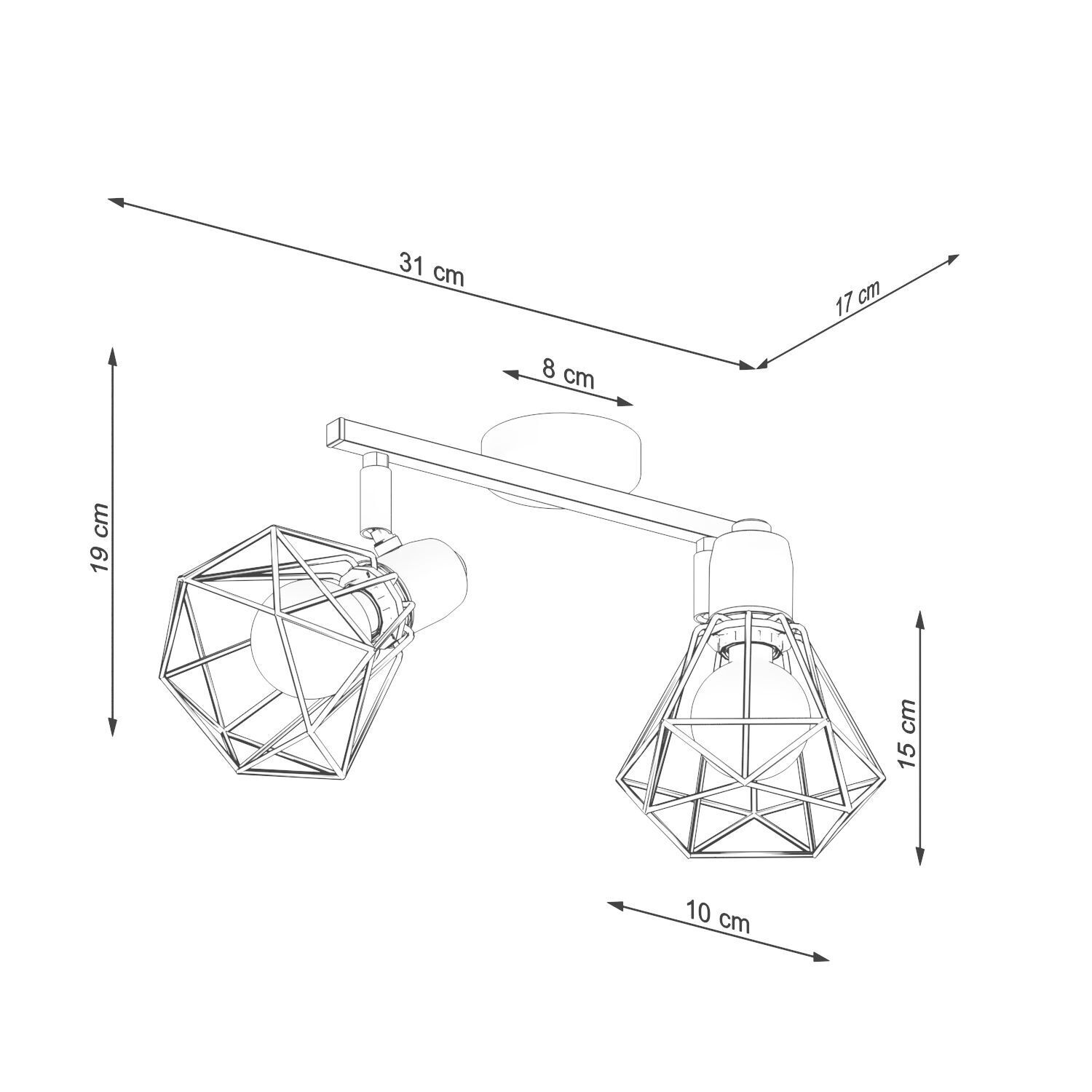 Spot de plafond 2 flammes Noir Métal Cage Abat-jour