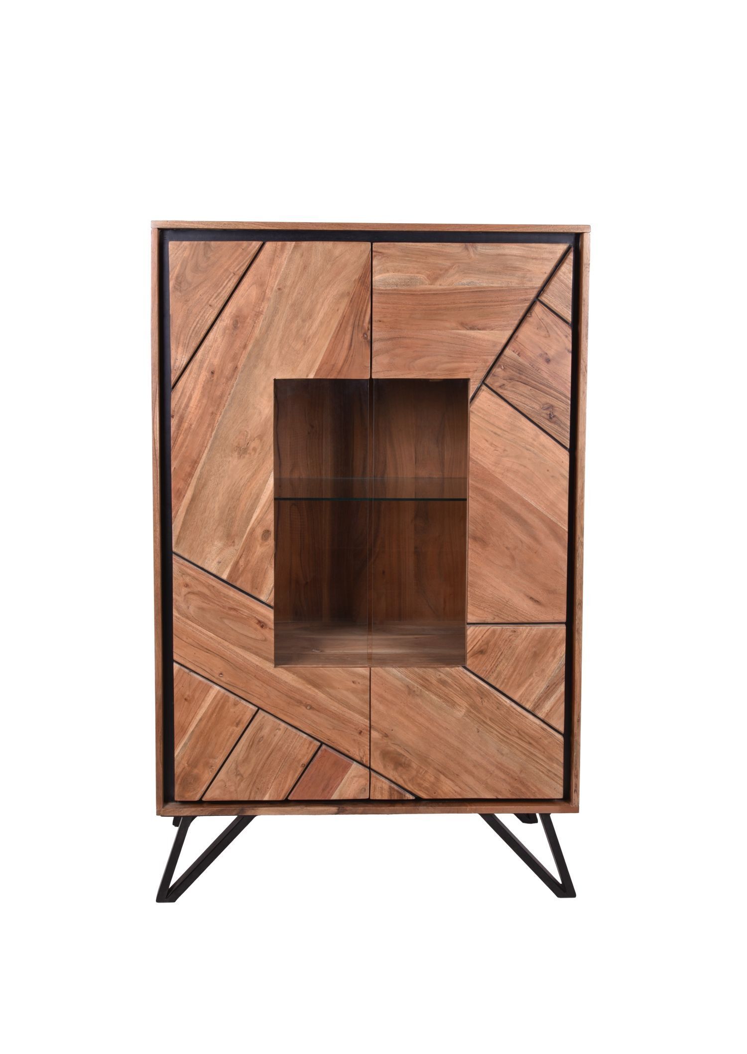 Vitrine bois verre métal hauteur 150 cm Nature Noir Moderne Moebel, Anrichte, Kabinett