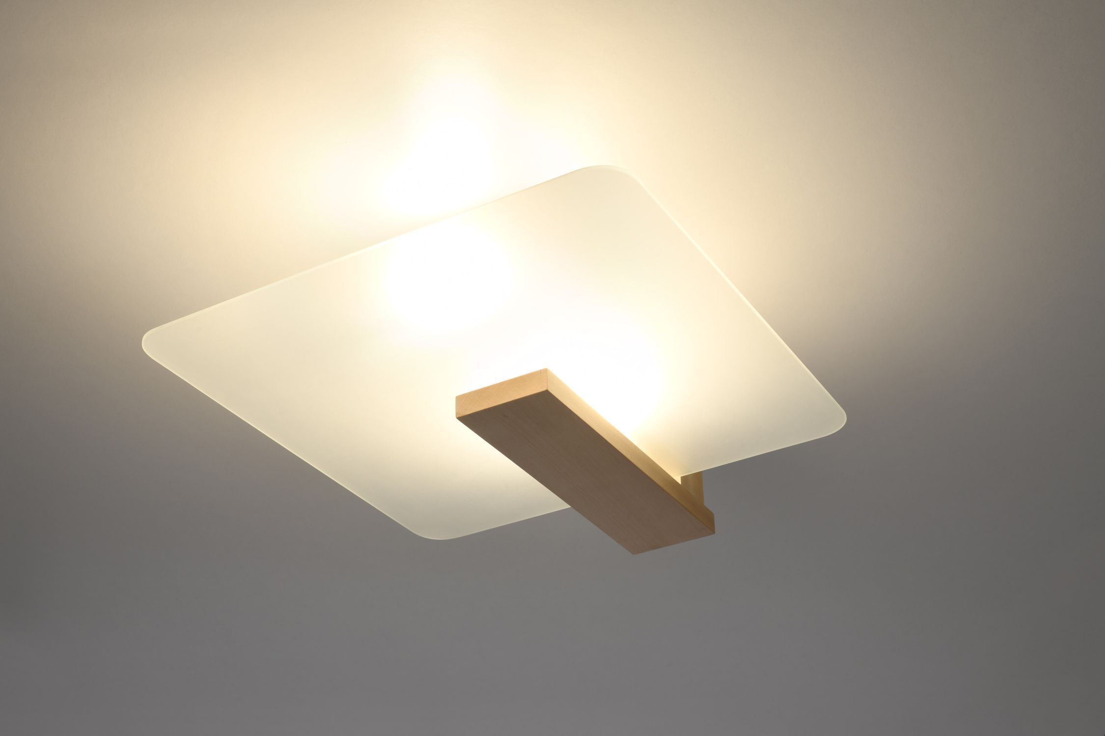 Plafonnier verre bois 47,5 cm de long faible éblouissement 2x E27