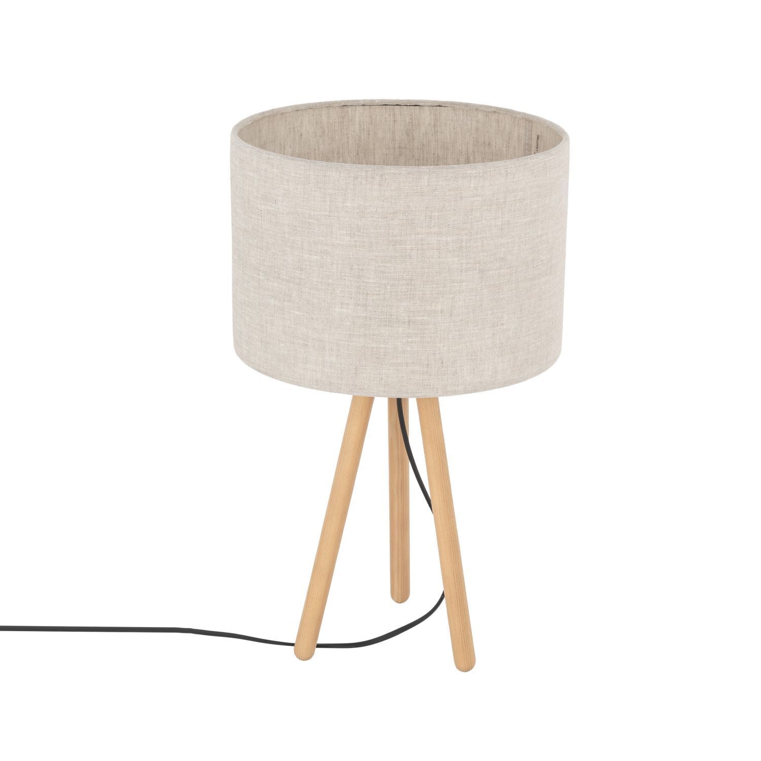 Tischlampe, Holzbeine, Stoffschirm, Beige, Stehlampe