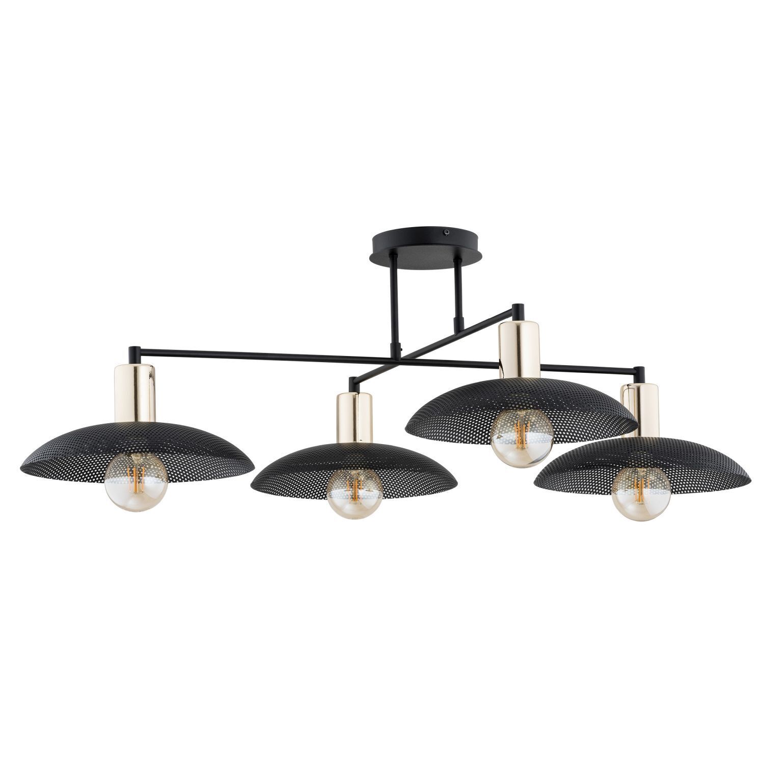 Plafonnier grand 100 cm de long en noir or 4x E27 métal