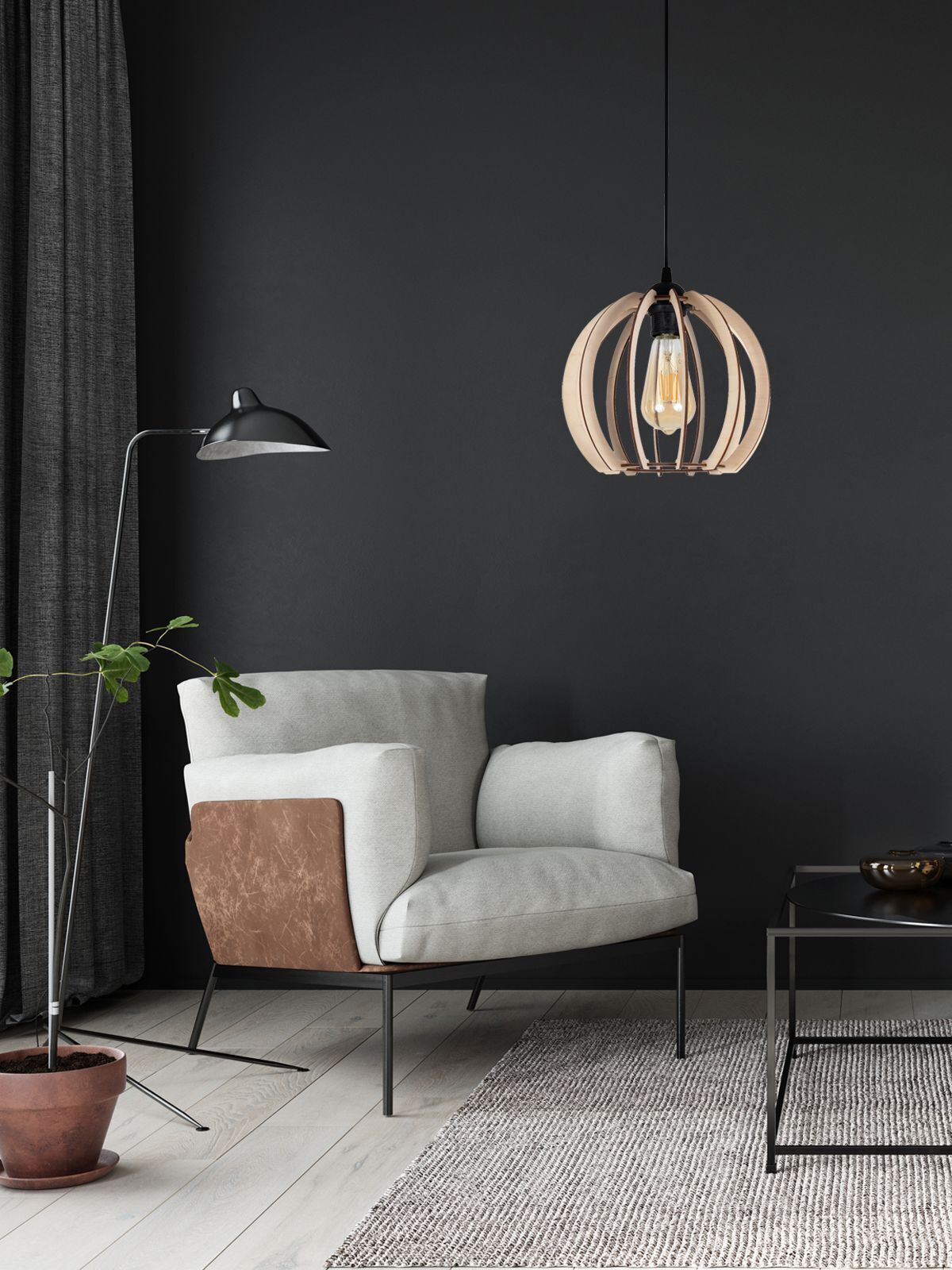 Sessel, Wohnzimmer, Grau, Beige, Lampe