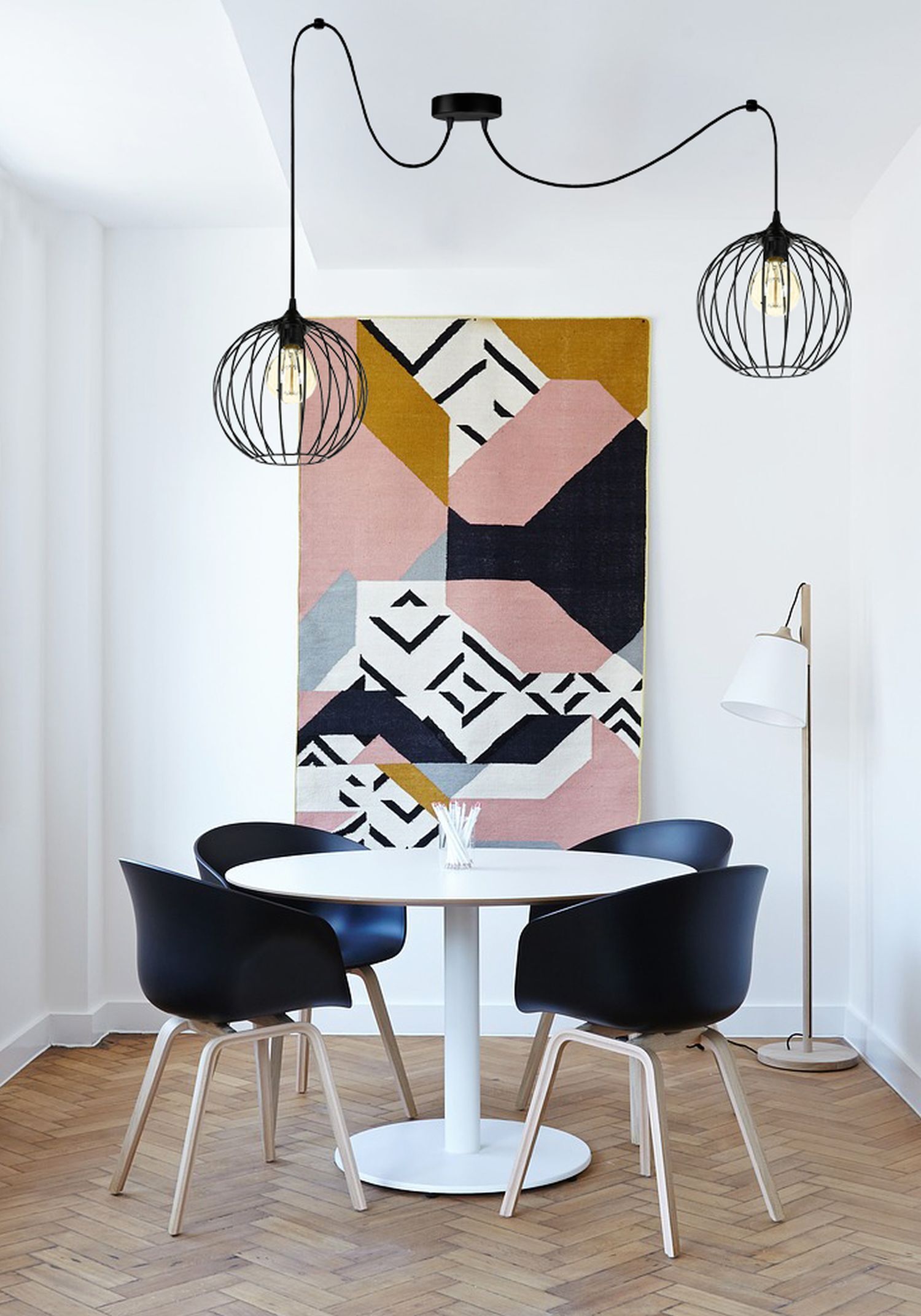 XXL Spider Hängelampe Draht Kugeln Metall E27 L:400 cm Speisesaal, Esstisch, Tisch, Dekoration für Zuhause, Teppich